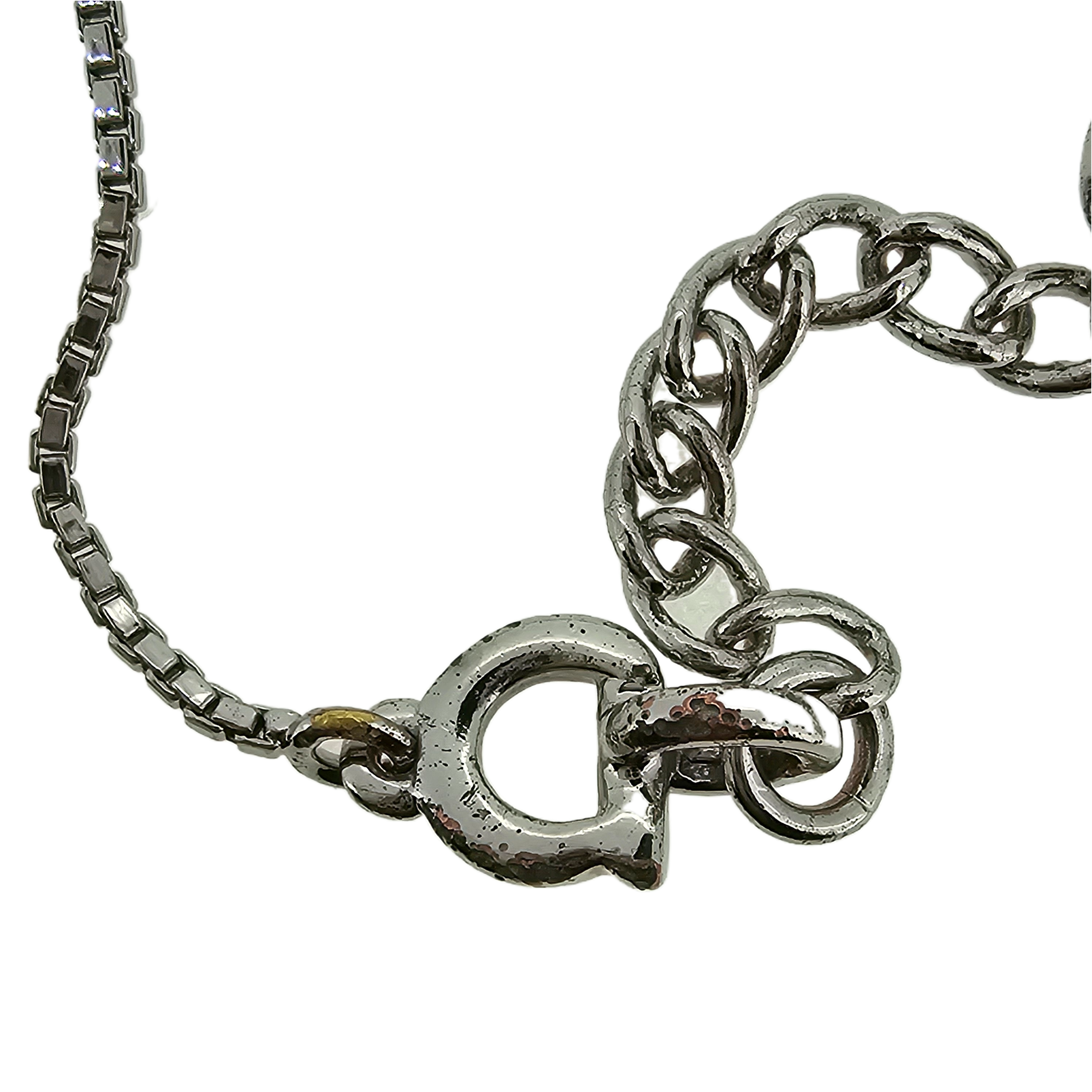 Dior Silver Brass And Enamel Logo Plate Pendant Necklace