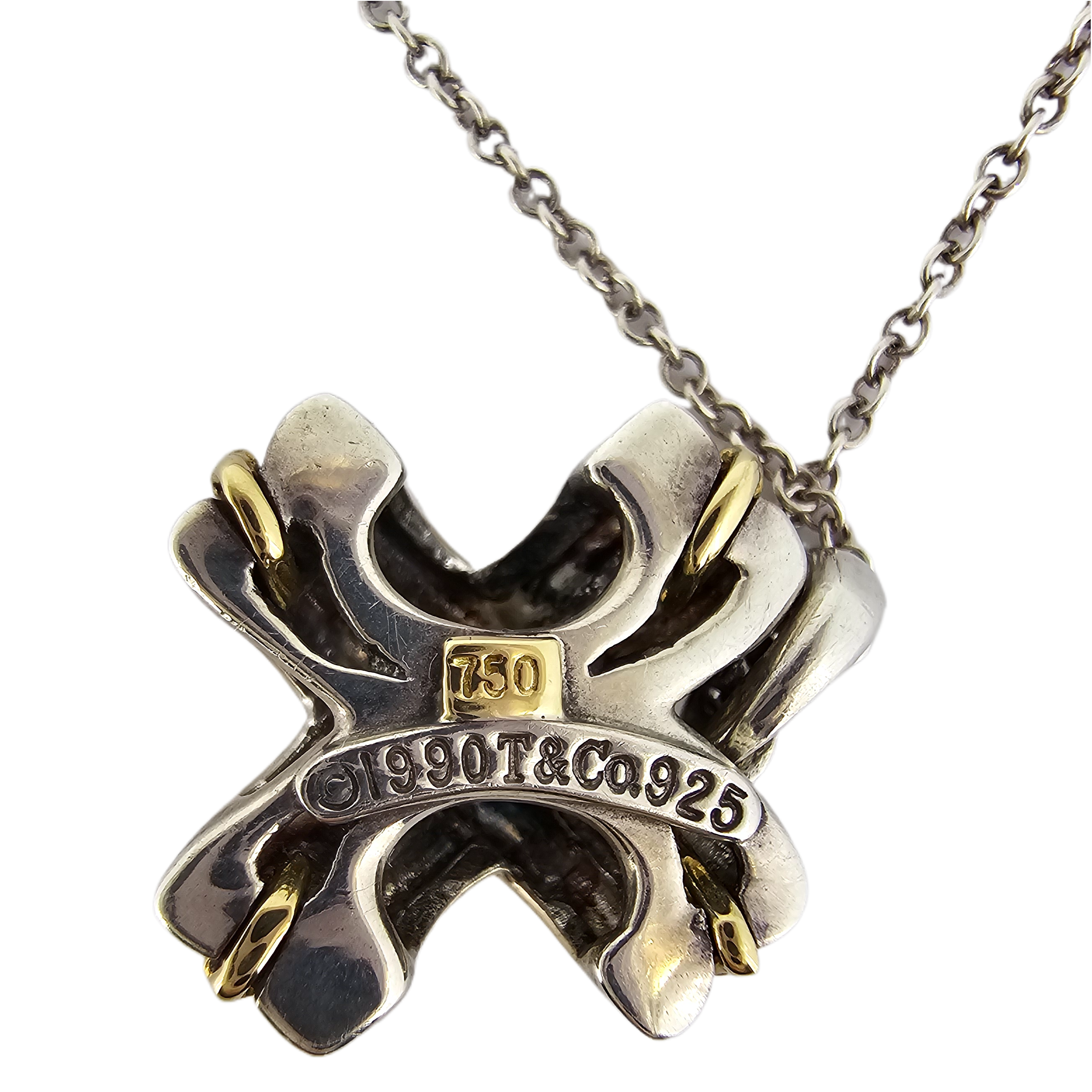 Tiffany & Co Signature X Cross Sterling Silver & 18k Gold Necklace