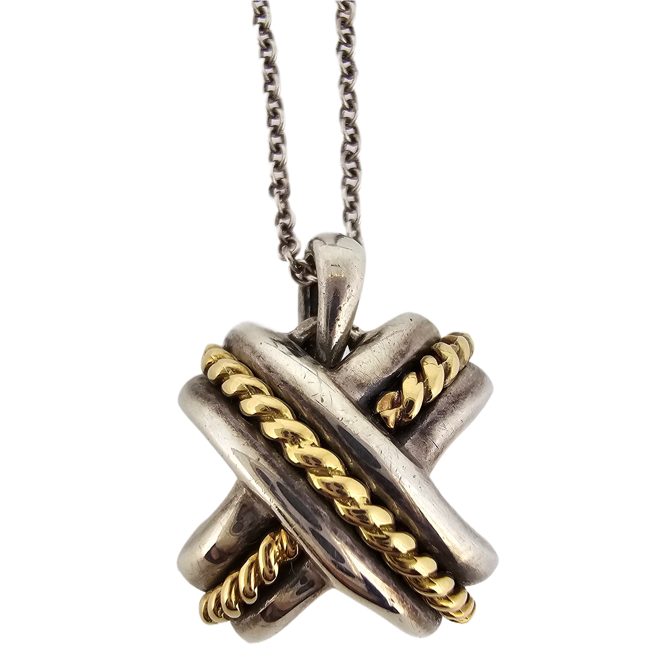 Tiffany & Co Signature X Cross Sterling Silver & 18k Gold Necklace
