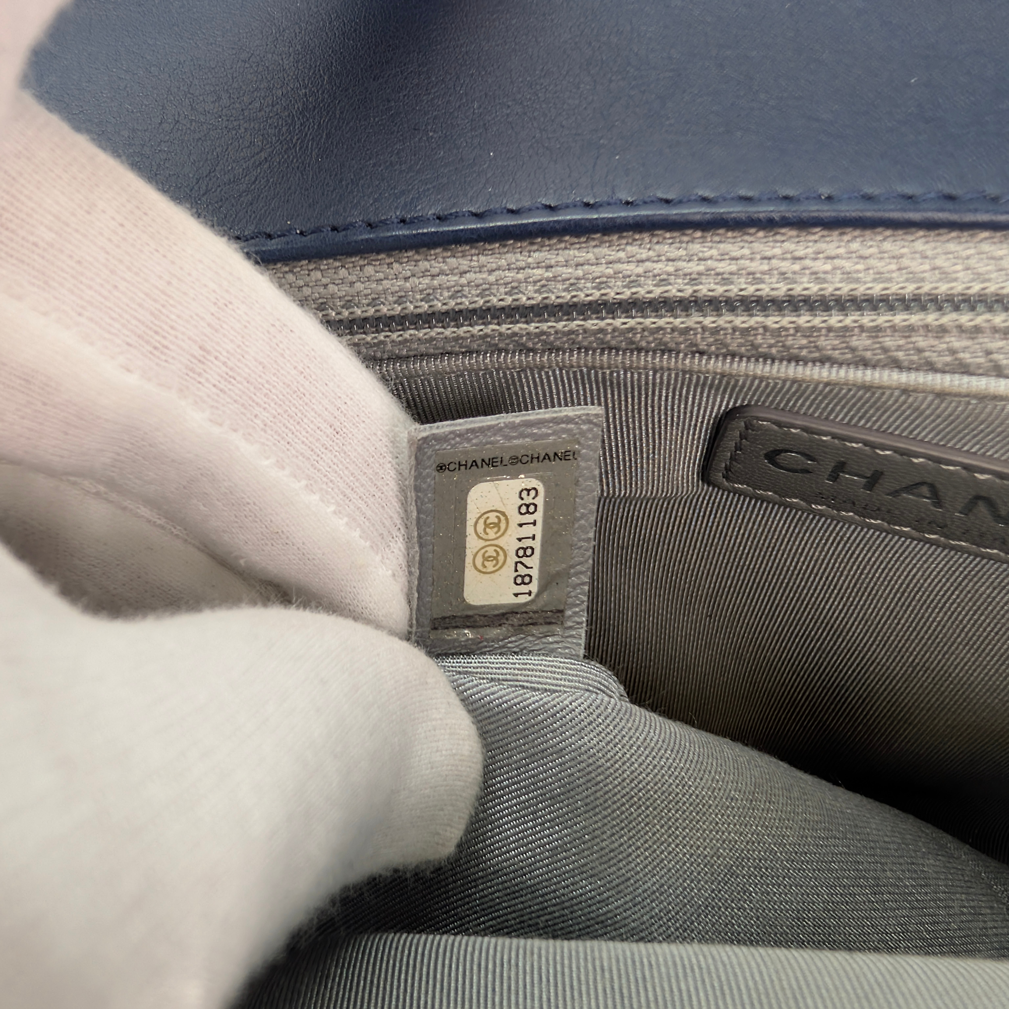 Chanel Flap Boy Shoulder Bag Medium Navy Blue