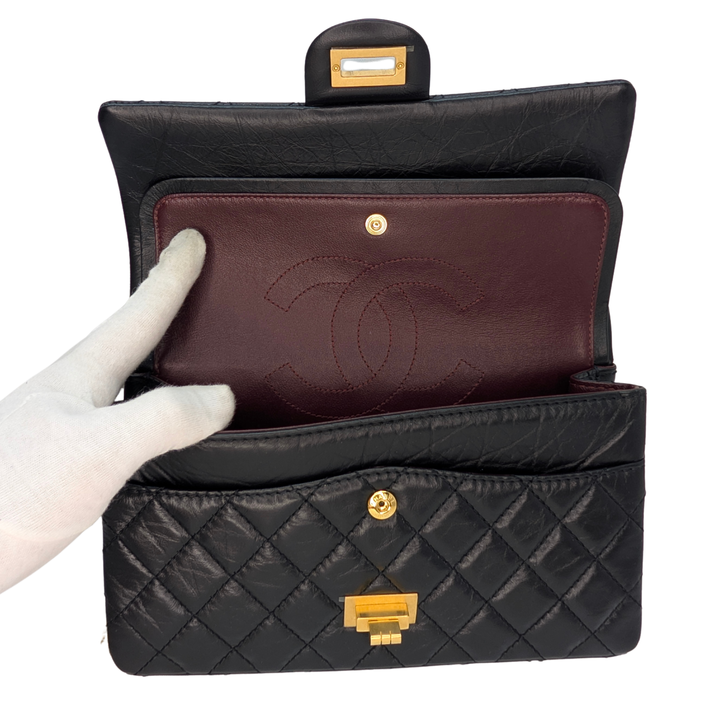 Chanel Black Distressed Calfskin 2.55 Reissue 225 Bag Black