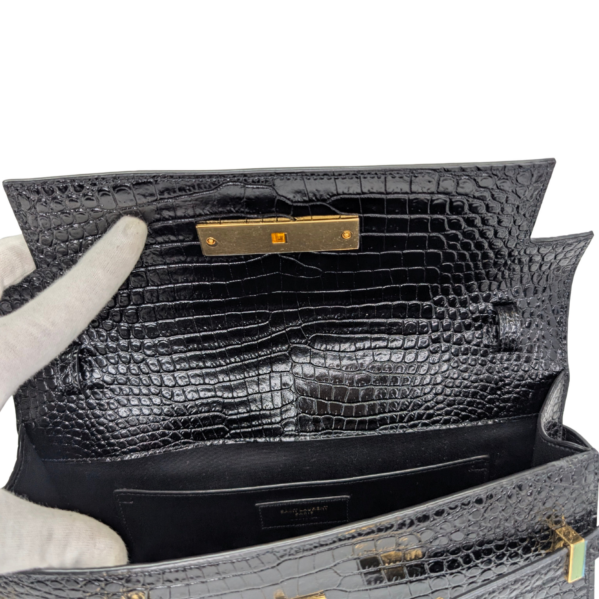 Yves Saint Laurent Manhattan Medium Crocodile Embossed Shoulder Bag