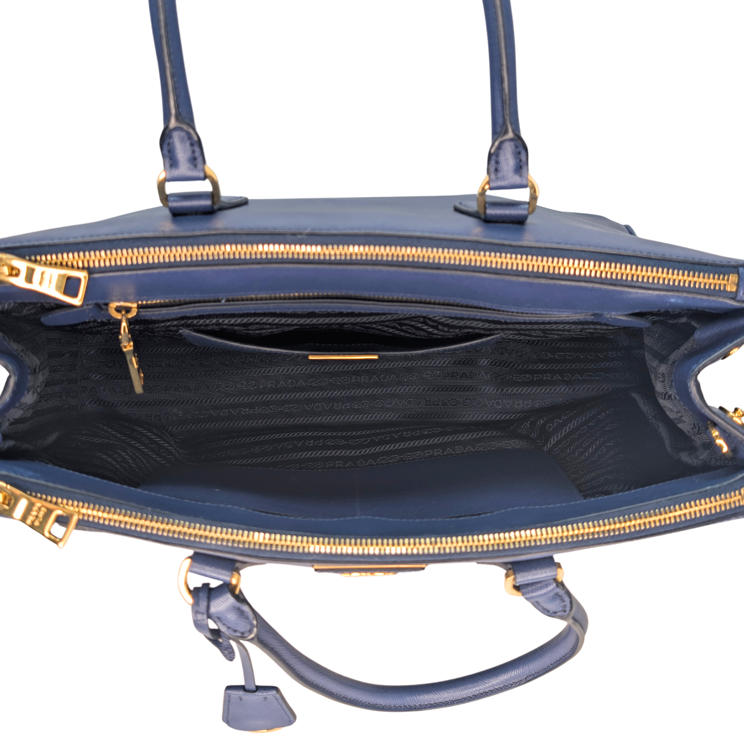 Prada Saffiano Lux Galleria Large Double Zip Tote Navy