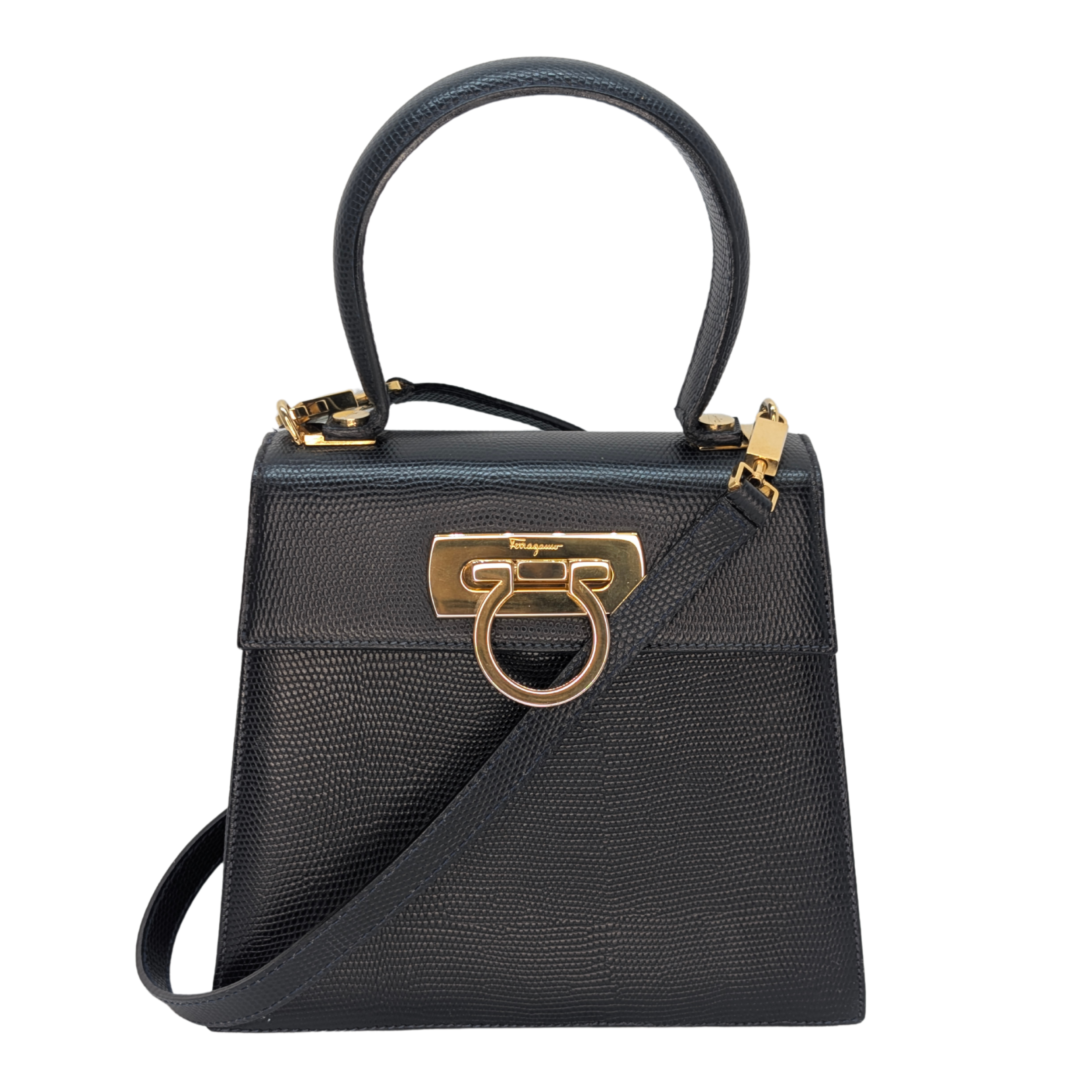 Salvatore Ferragamo Lizard Gancini Iconic Top Handle Bag