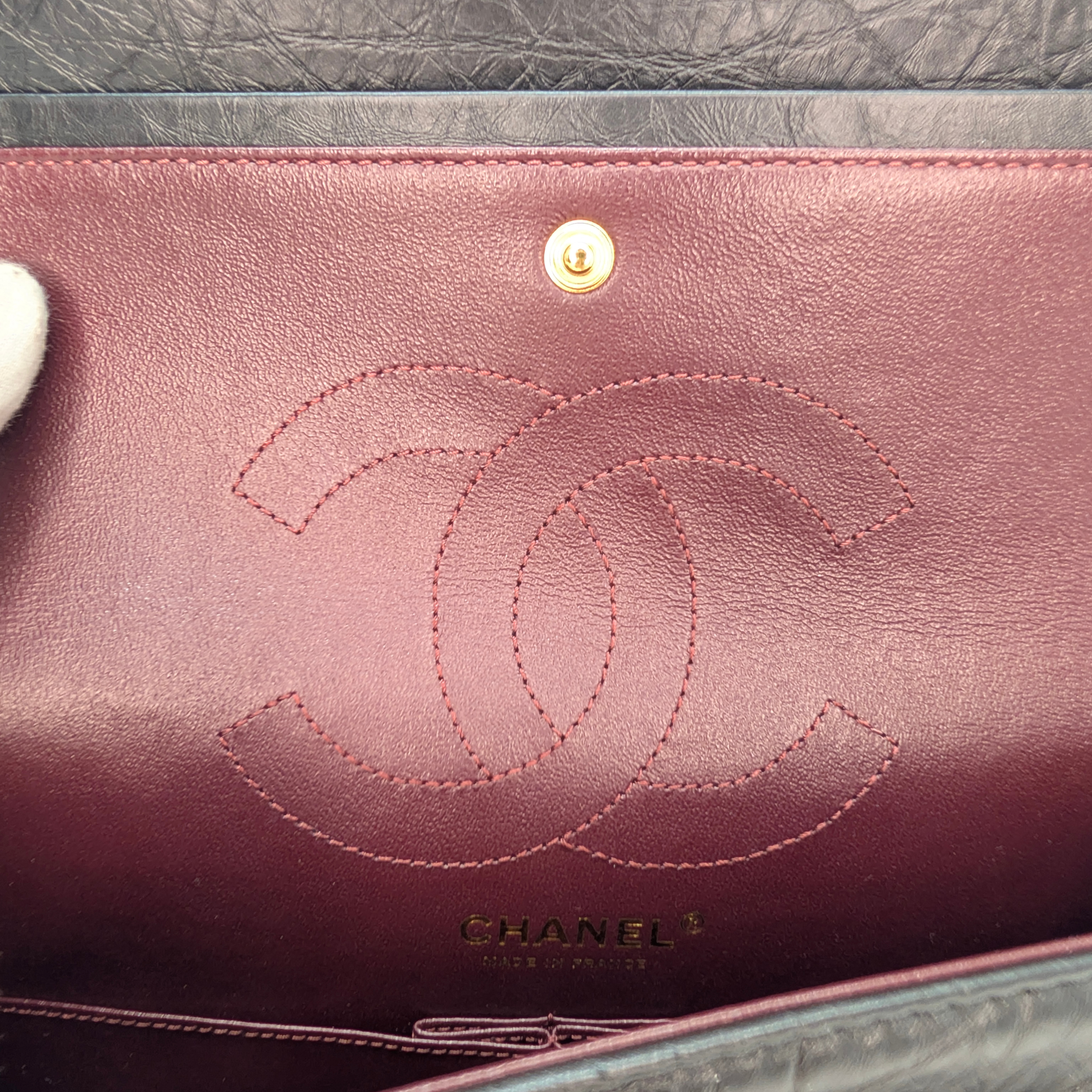 Chanel Black Distressed Calfskin 2.55 Reissue 225 Bag Black