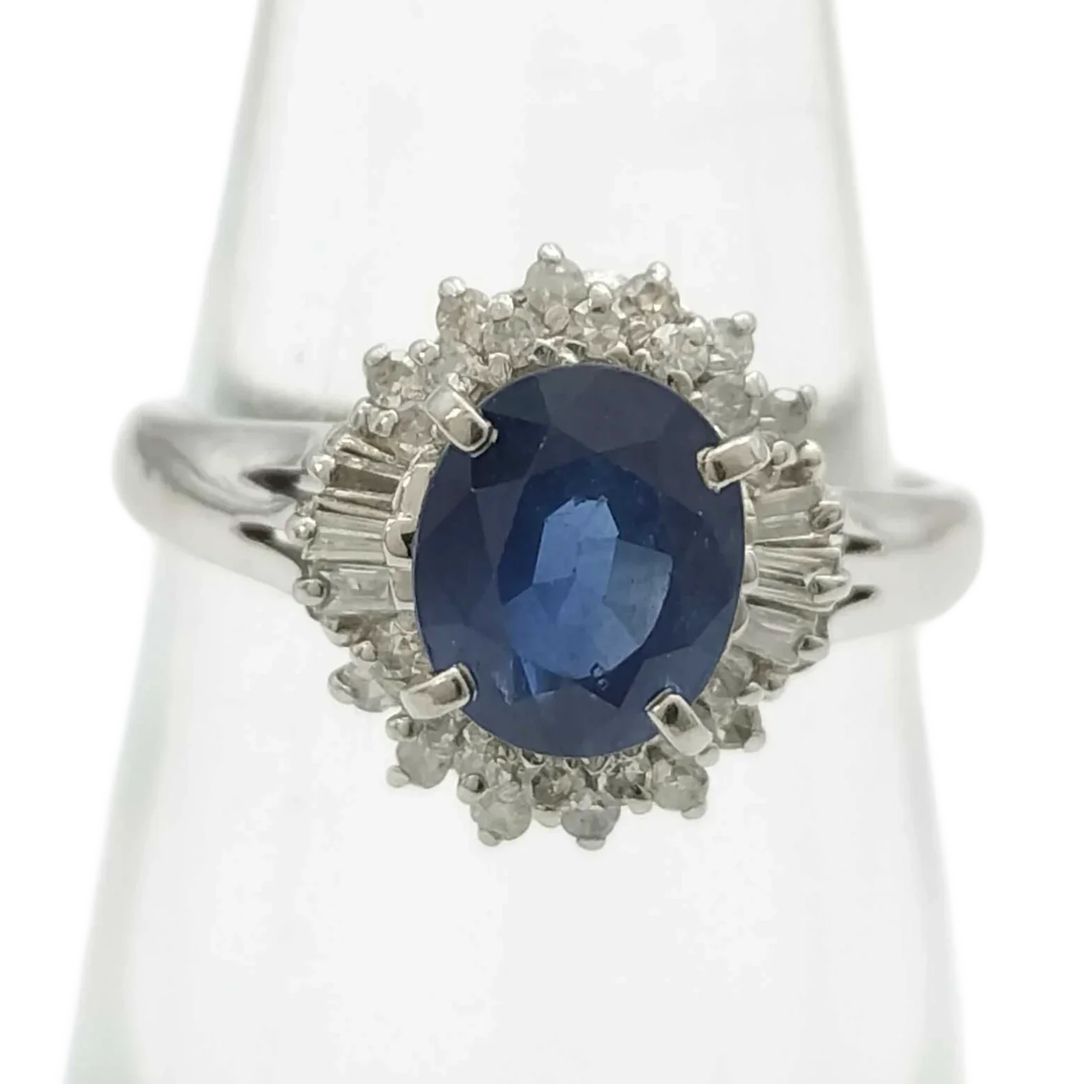 Platinum 900 Natural Sapphire 1.00ct & Diamond .02ct Cluster Ring Size R½