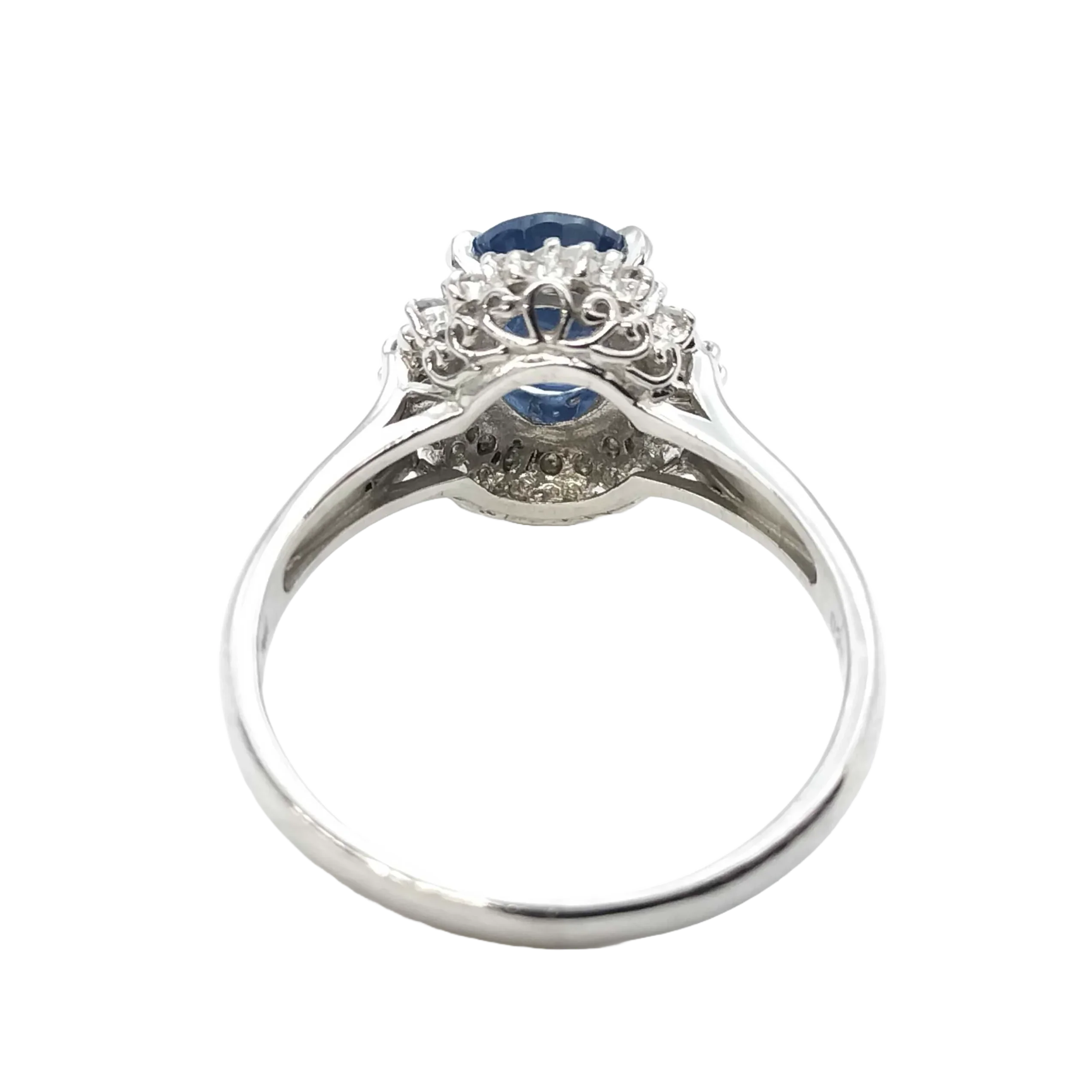 Platinum 900 Natural Sapphire 1.00ct & Diamond .02ct Cluster Ring Size R½