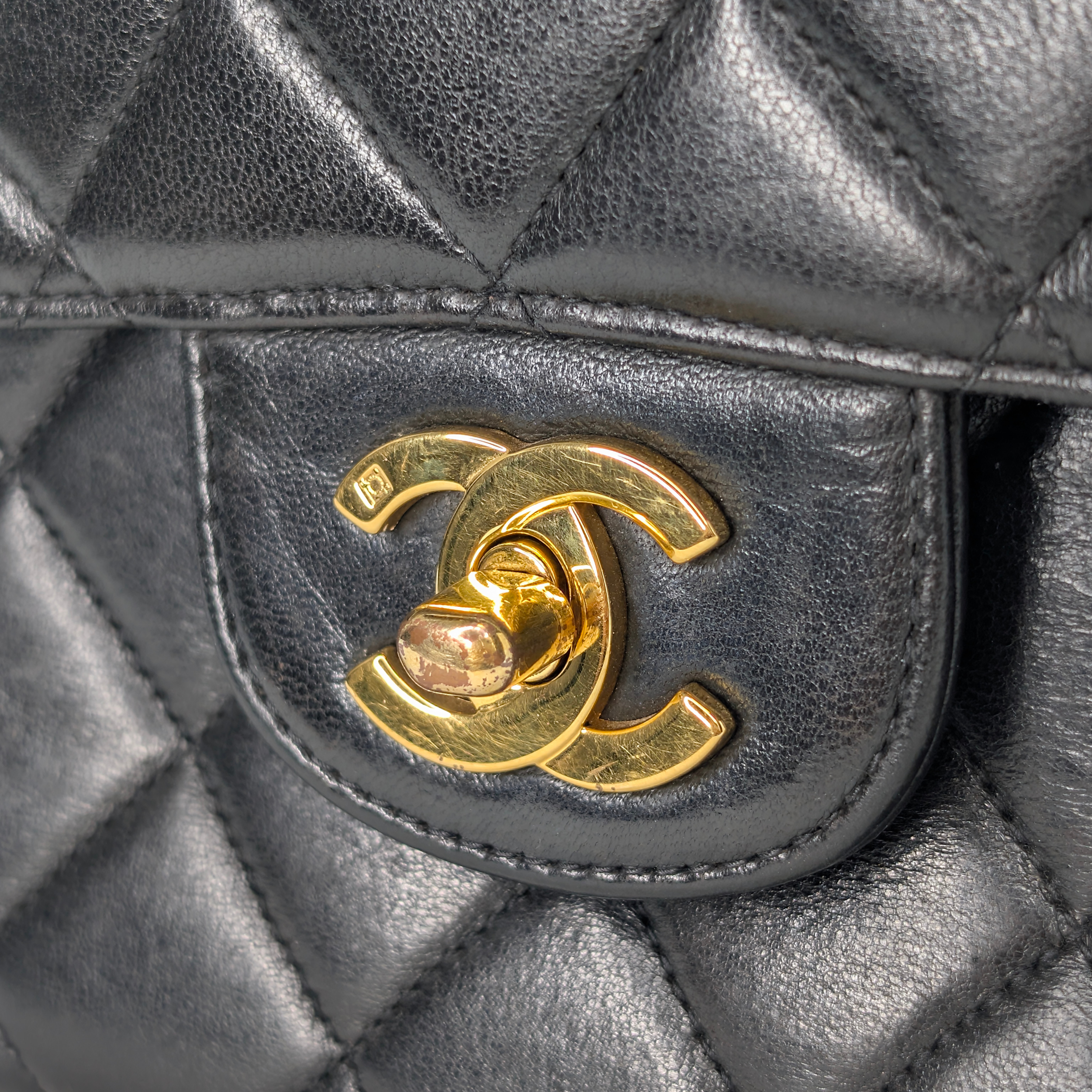 Chanel Lambskin Vintage Double Sided Classic Flap Handbag Black