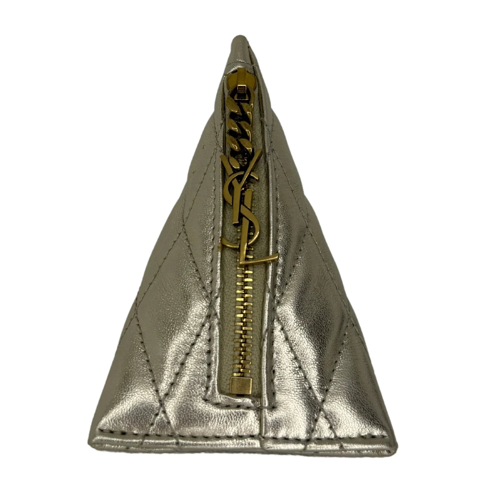 YSL Yves Saint Laurent Metallic Calfskin Berlingo Bag Charm Platino