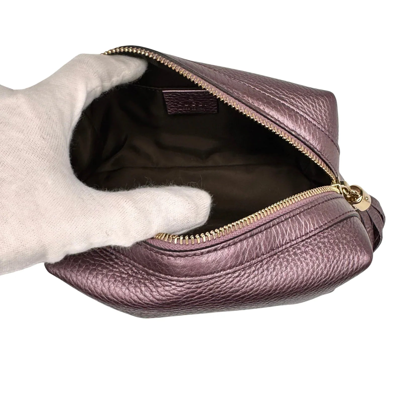 Gucci Soho Cosmetic Pouch in Rose Gold Pebbled Leather - Lost Designer