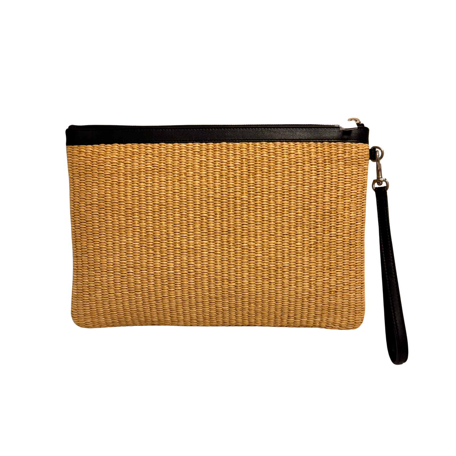 Saint Laurent Raffia Calfskin Rive Gauche Zipped Pouch