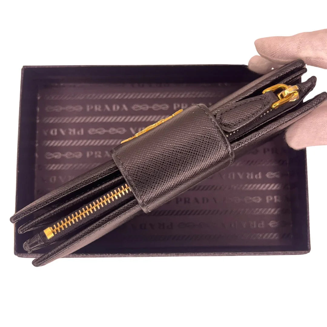 Prada Saffiano Metal Leather Continental Wallet Black
