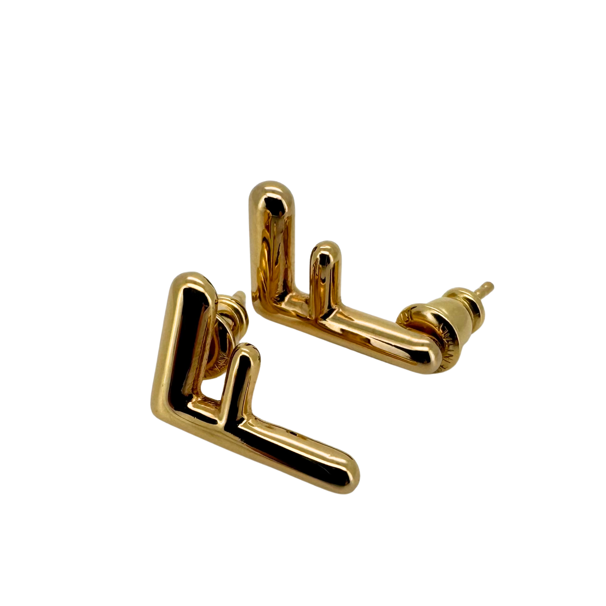 Fendi F Earrings Studs Gold Tone