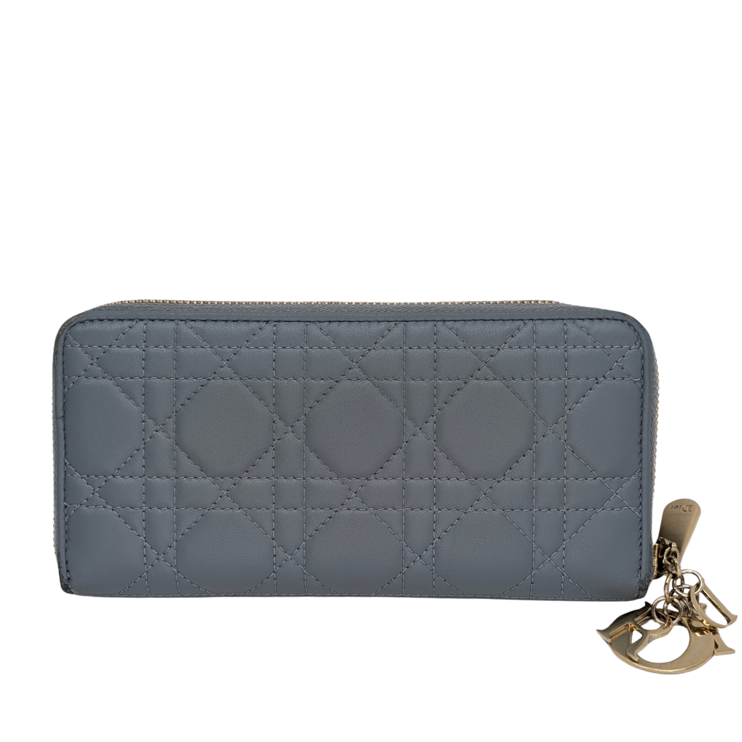 Dior Lady Voyageur Wallet In Cloud Blue Lambskin