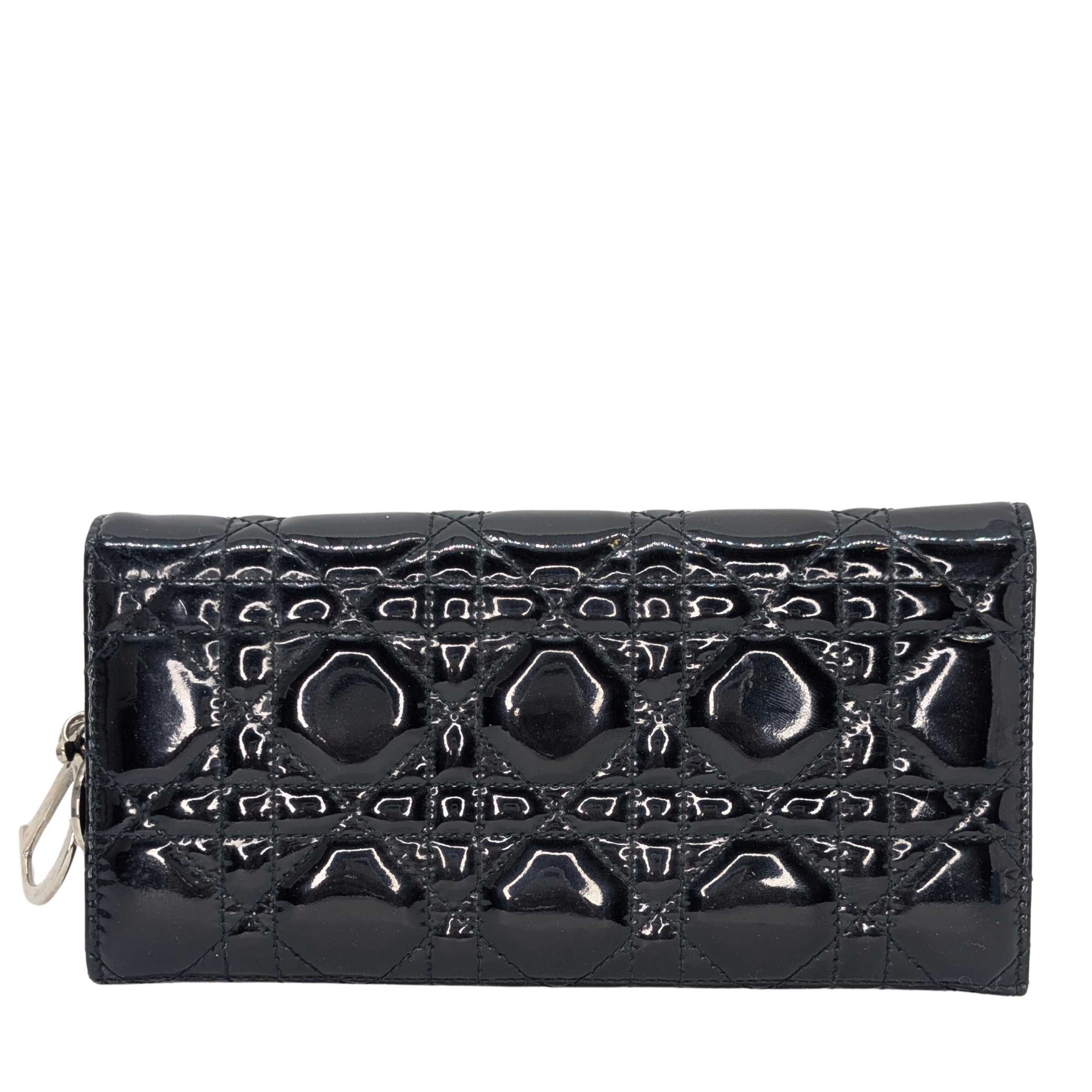 Dior Patent Leather Long Wallet With Chain Black