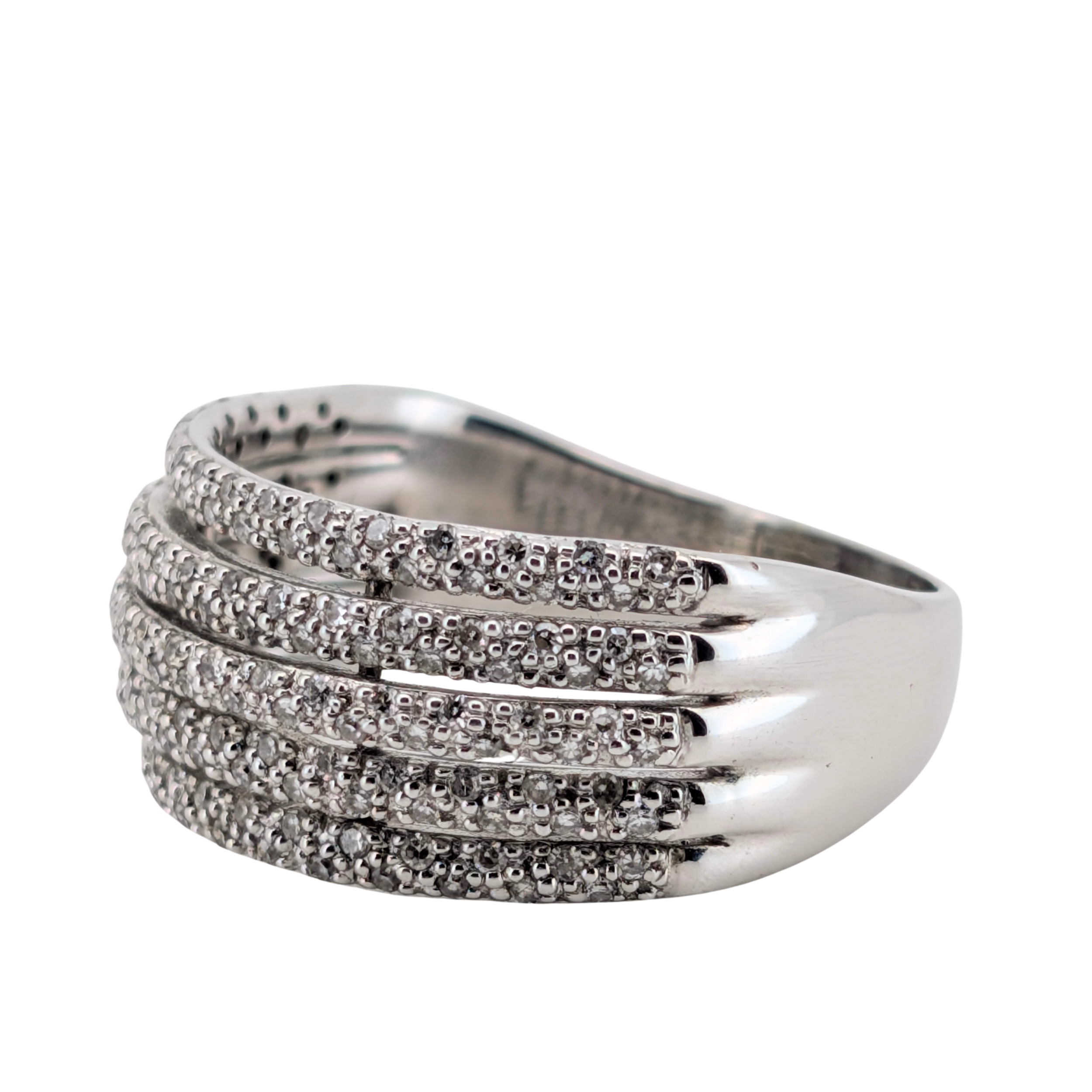 1.00Ct Natural White Diamonds Multi-Row Pavé Ring In 14K White Gold