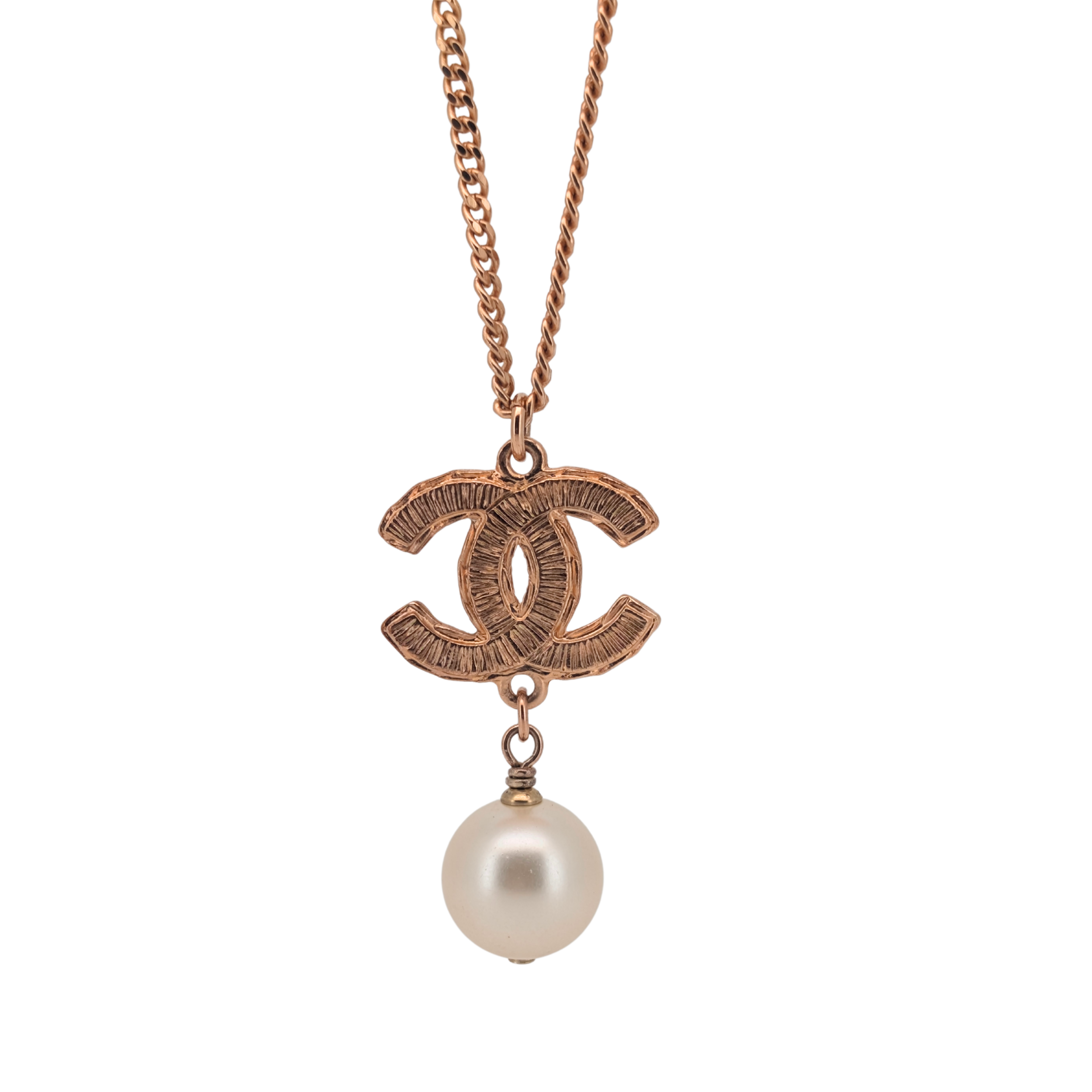 Chanel Pearl 18k Gold Plated Faux Pearl & Enamel CC Pendant Necklace