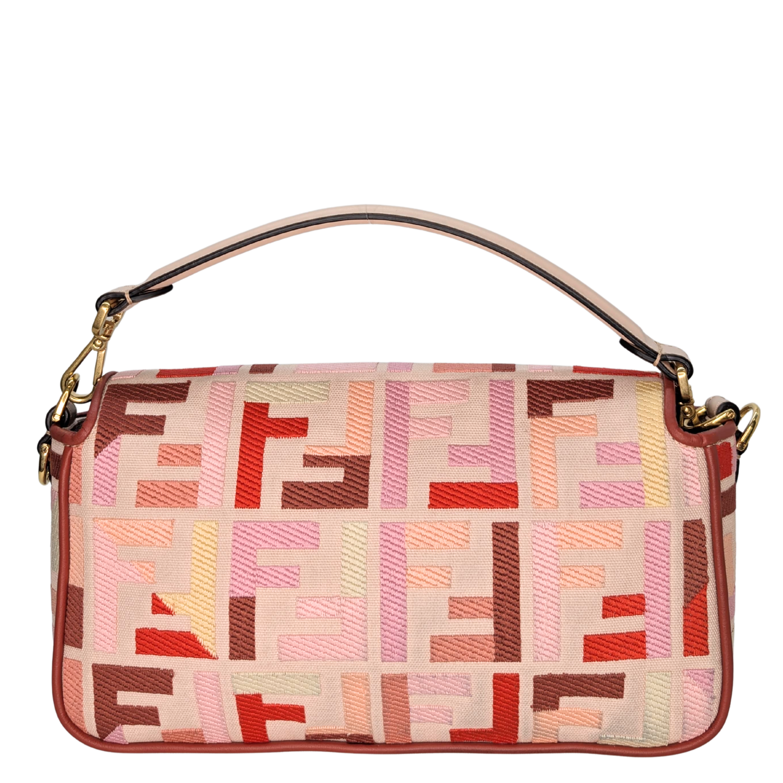 Fendi Baguette Canvas Vitello Medium FF Embroidered Rosa Quarzo Bag Multicolour