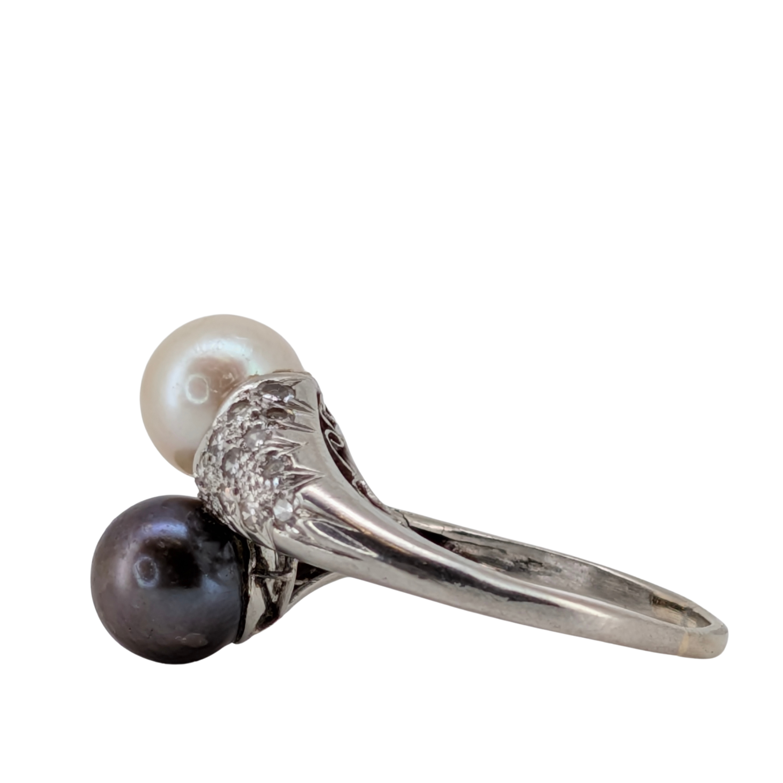 0.50Ct Diamond, Akoya Pearl & Black Freshwater Pearl Ring In Platinum