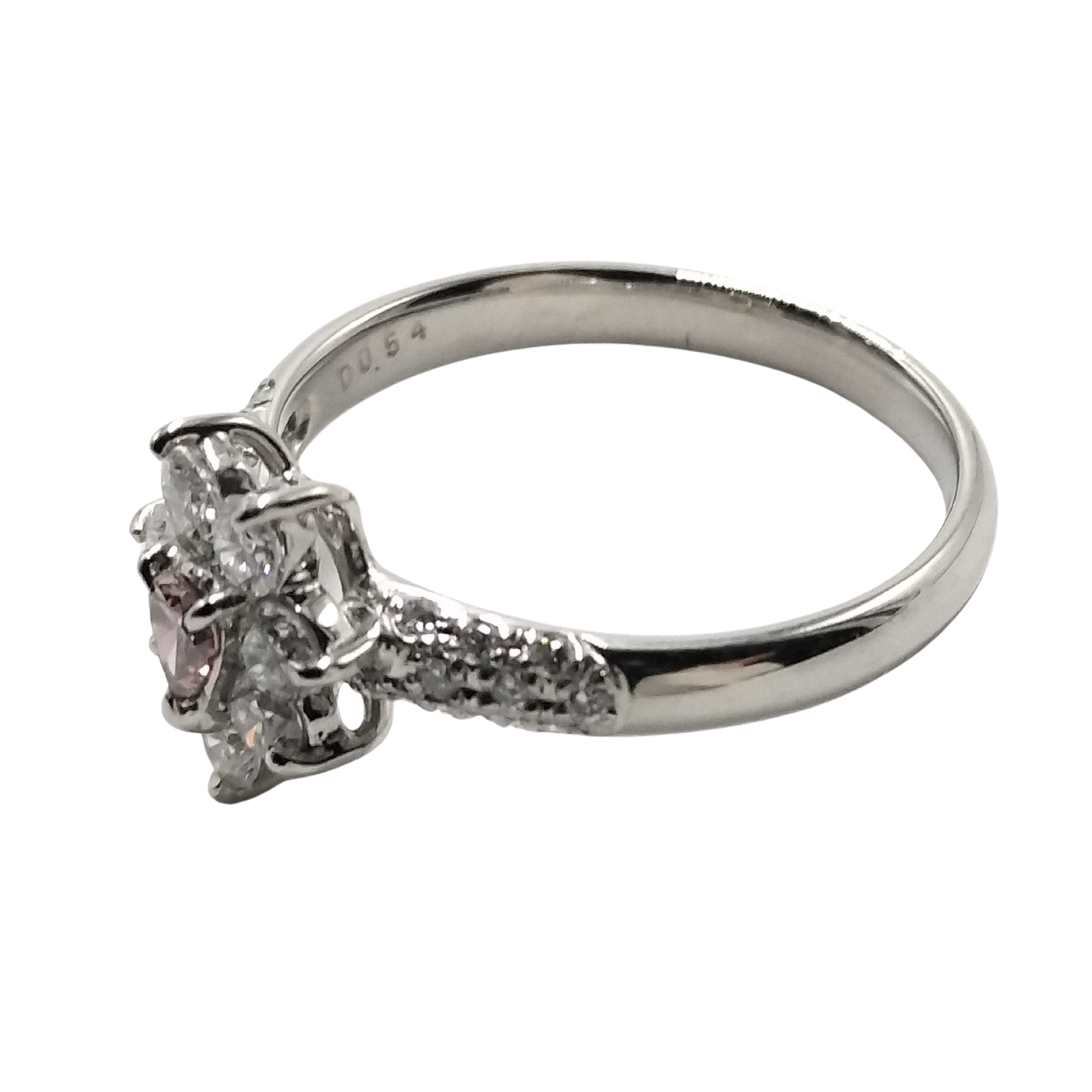 0.10Ct Natural Pink Diamond & 0.53Ct White Diamonds Floral Halo Ring In Platinum