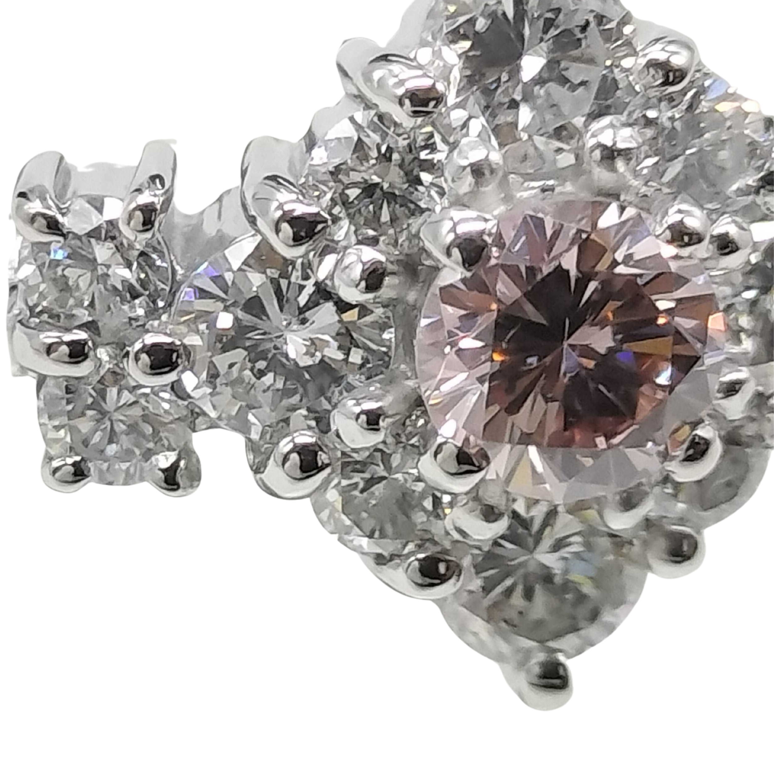 0.15Ct Natural Pink Diamond & 0.30Ct White Diamonds Halo Ring In Platinum