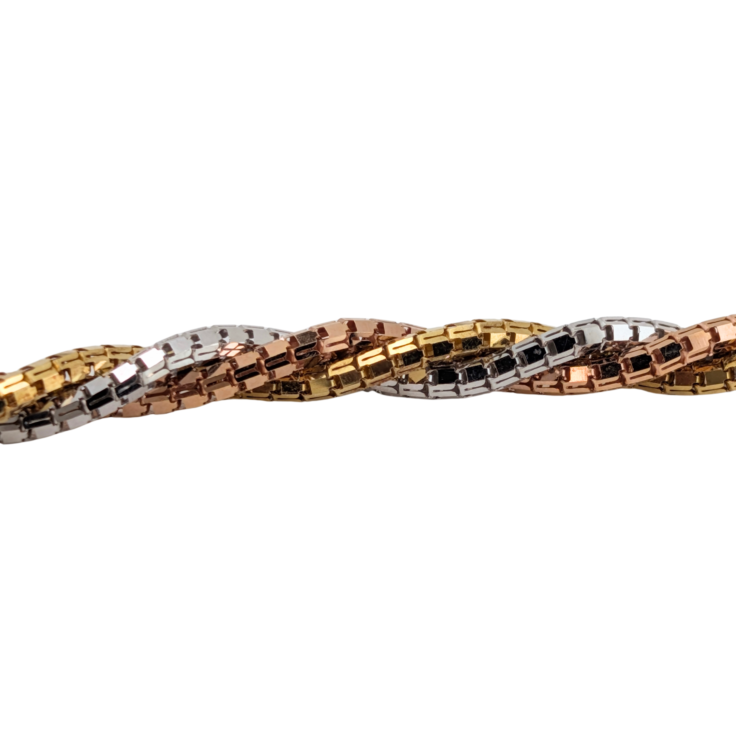 18K Tri-Colour Gold Twisted Rope Chain Necklace In White/Yellow/Rose Gold