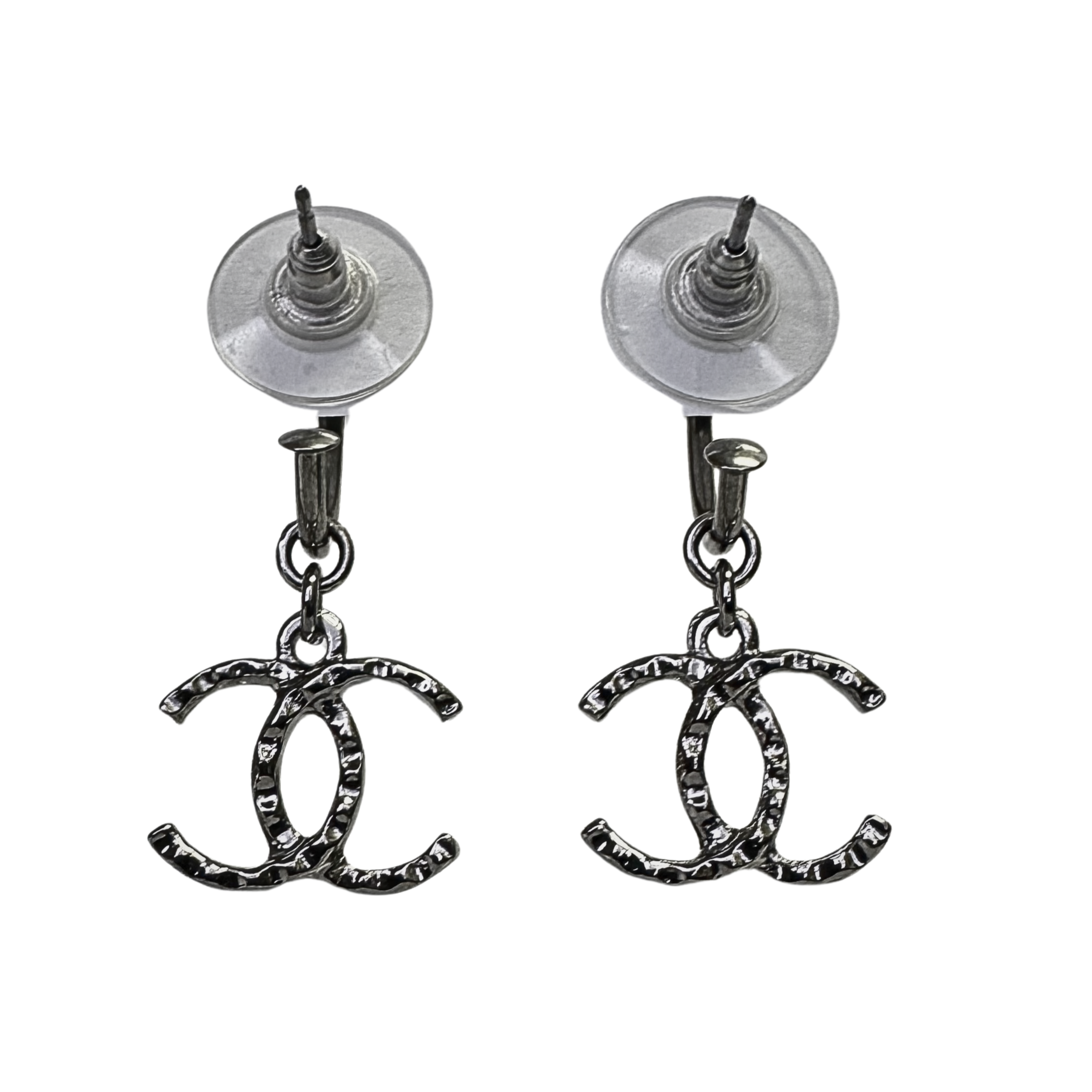 Chanel CC Earrings Metallic Gunmetal