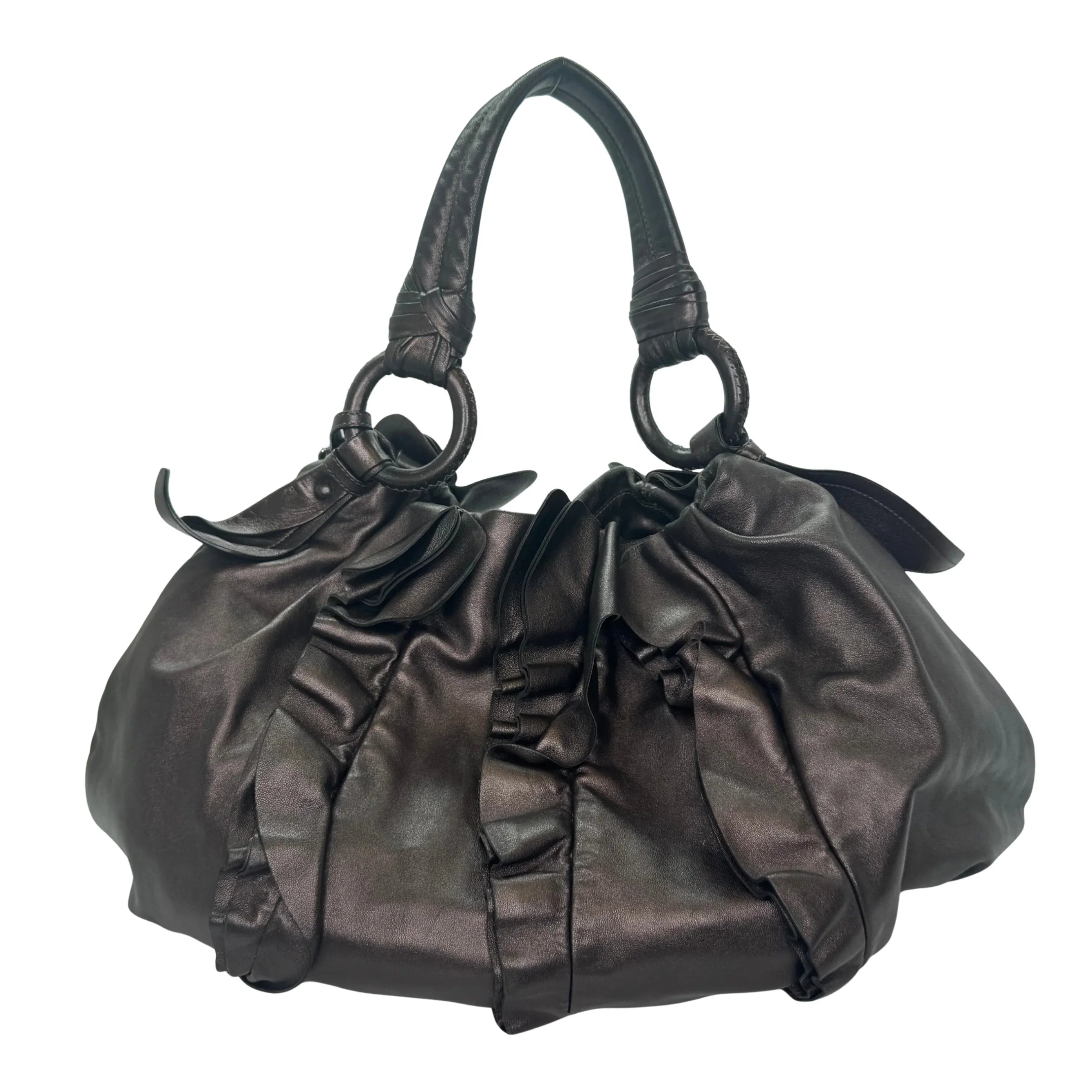 Prada Nappa Ruffle Hobo Grafite Mordore Shoulder Bag - Lost Designer