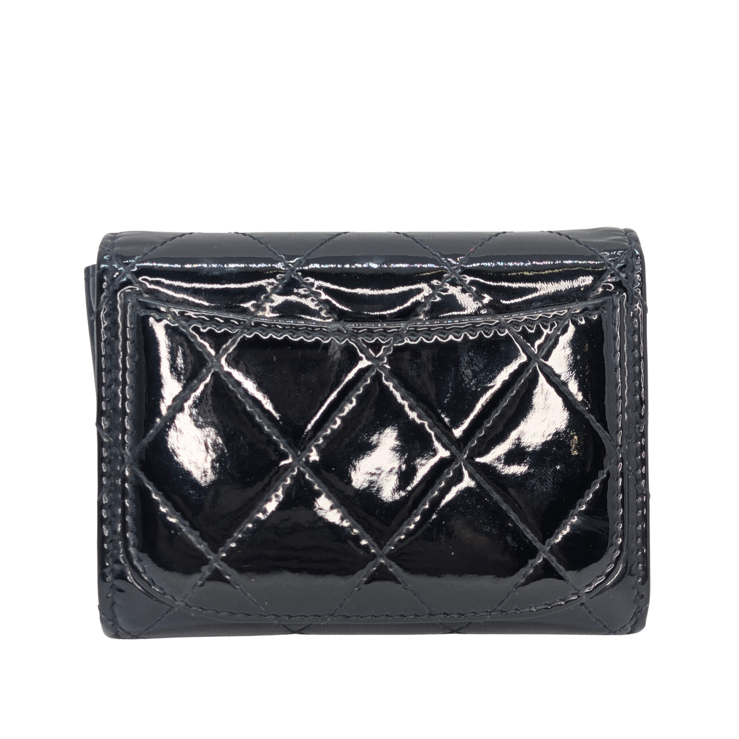 Chanel Classic Single Flap Small Matelassè Patent Folding Wallet Black