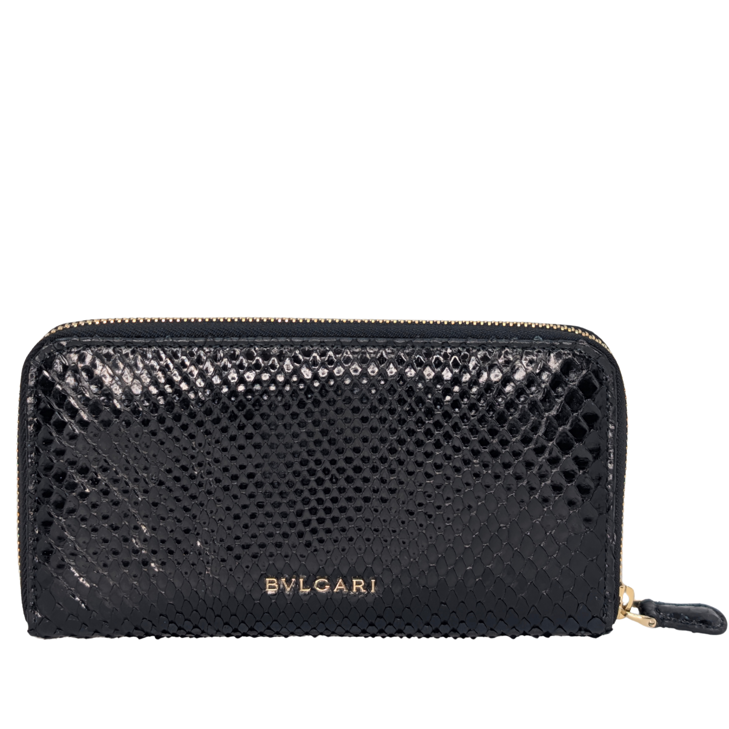 Bvlgari Python Snake Skin Black Long Wallet