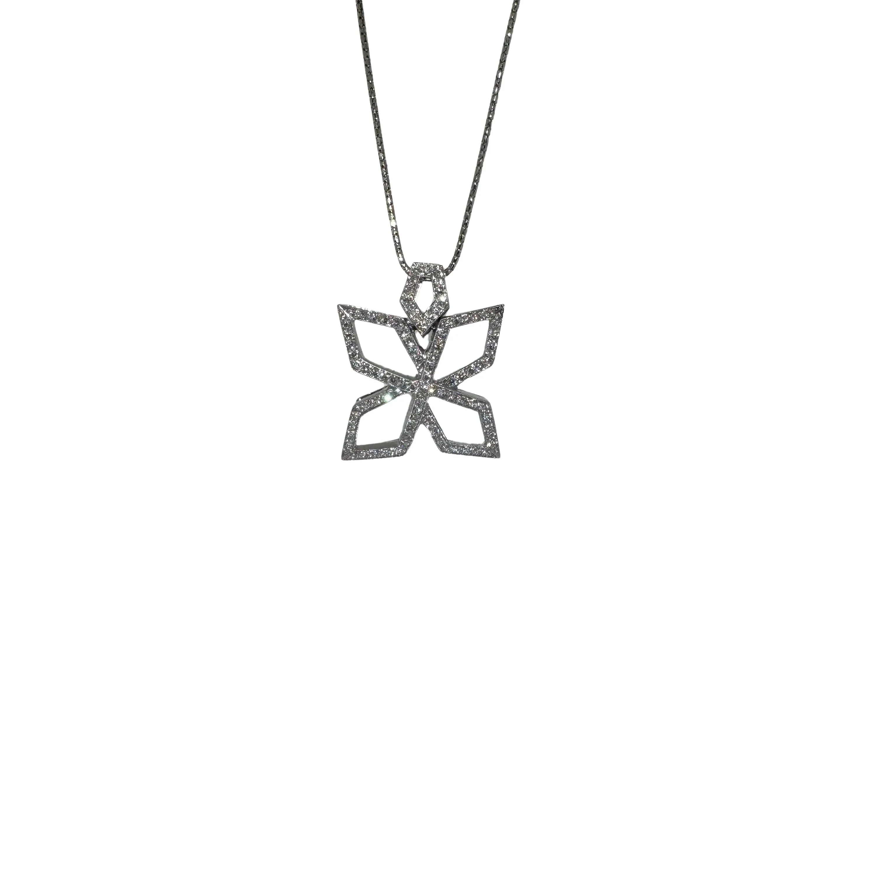 Anton Jewellery 18K White Gold Geometric Flower Diamond Pendant Necklace 1.00ct