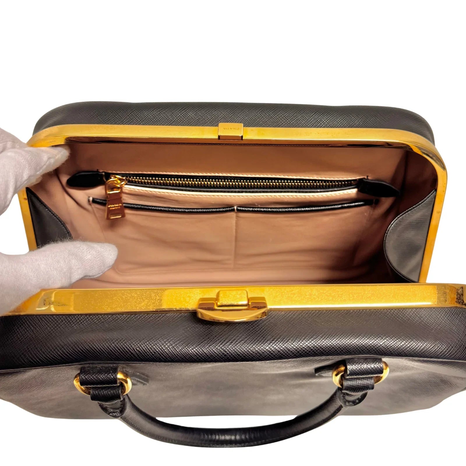 Pradaa Saffiano Lux Pyramid Bag Black