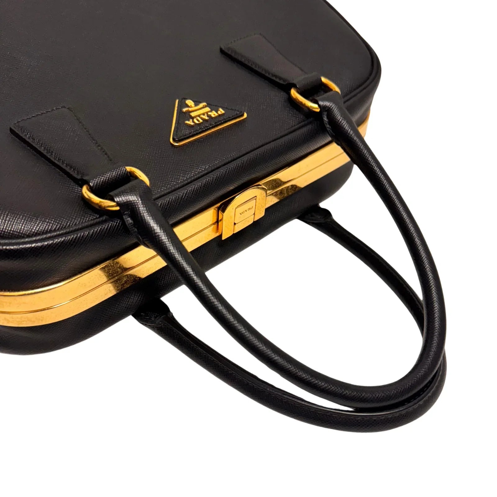 Pradaa Saffiano Lux Pyramid Bag Black