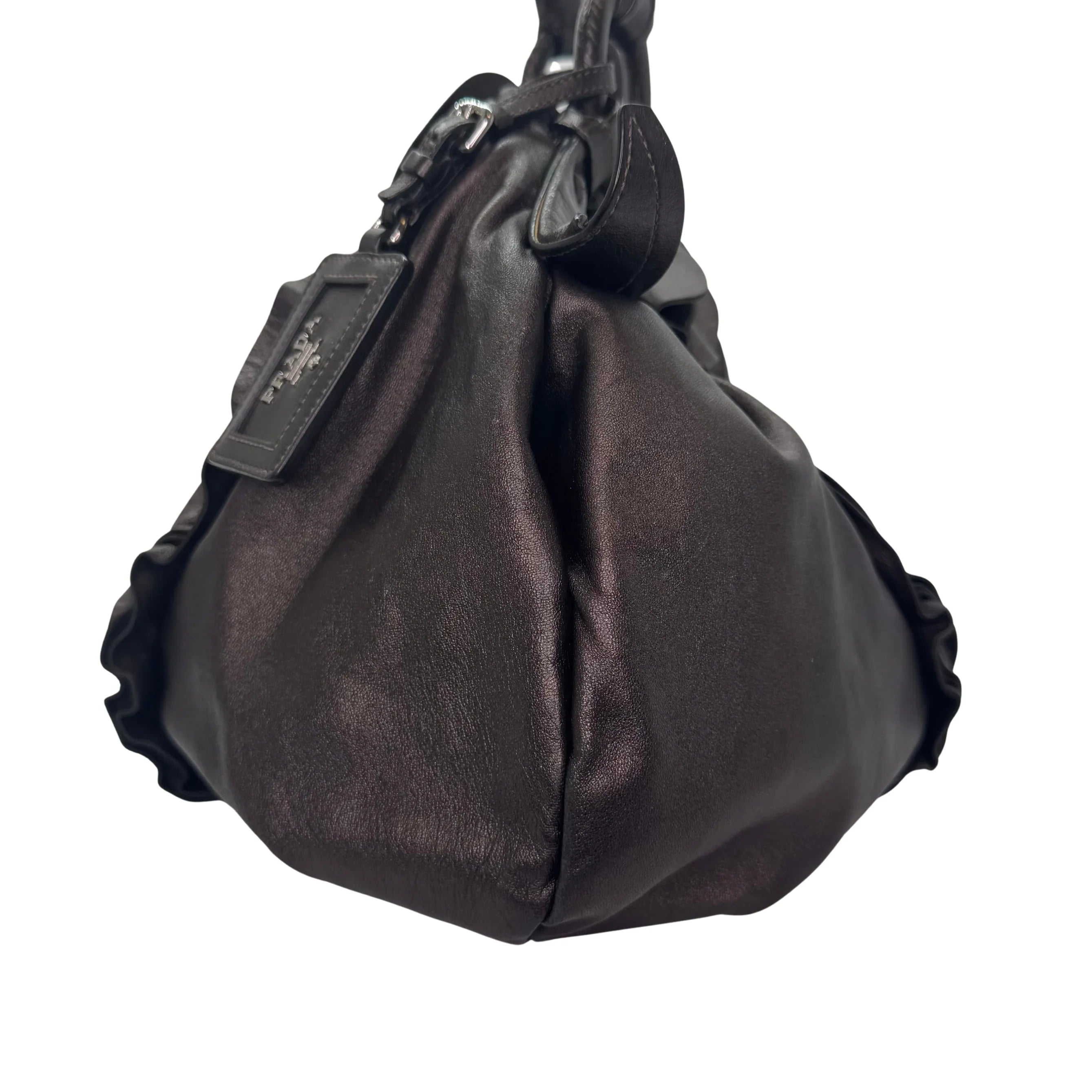 Prada Nappa Ruffle Hobo Grafite Mordore Shoulder Bag - Lost Designer