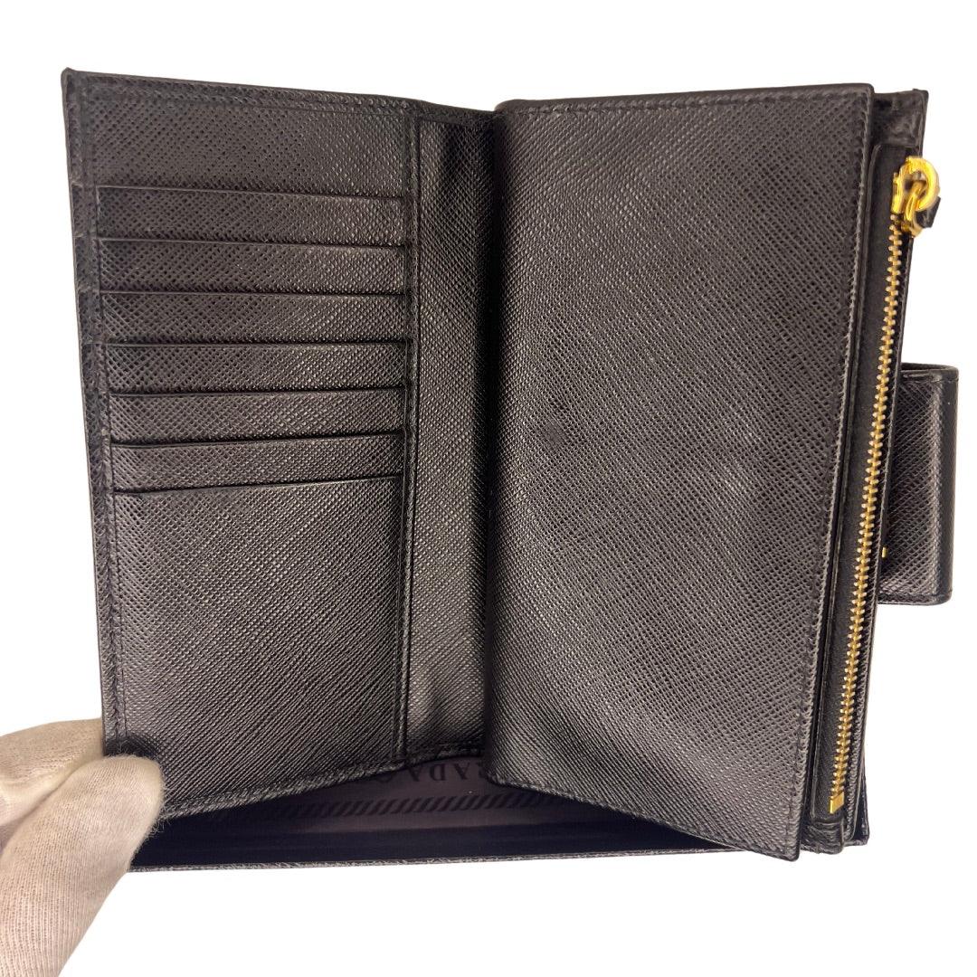 Prada Saffiano Metal Leather Continental Wallet Black