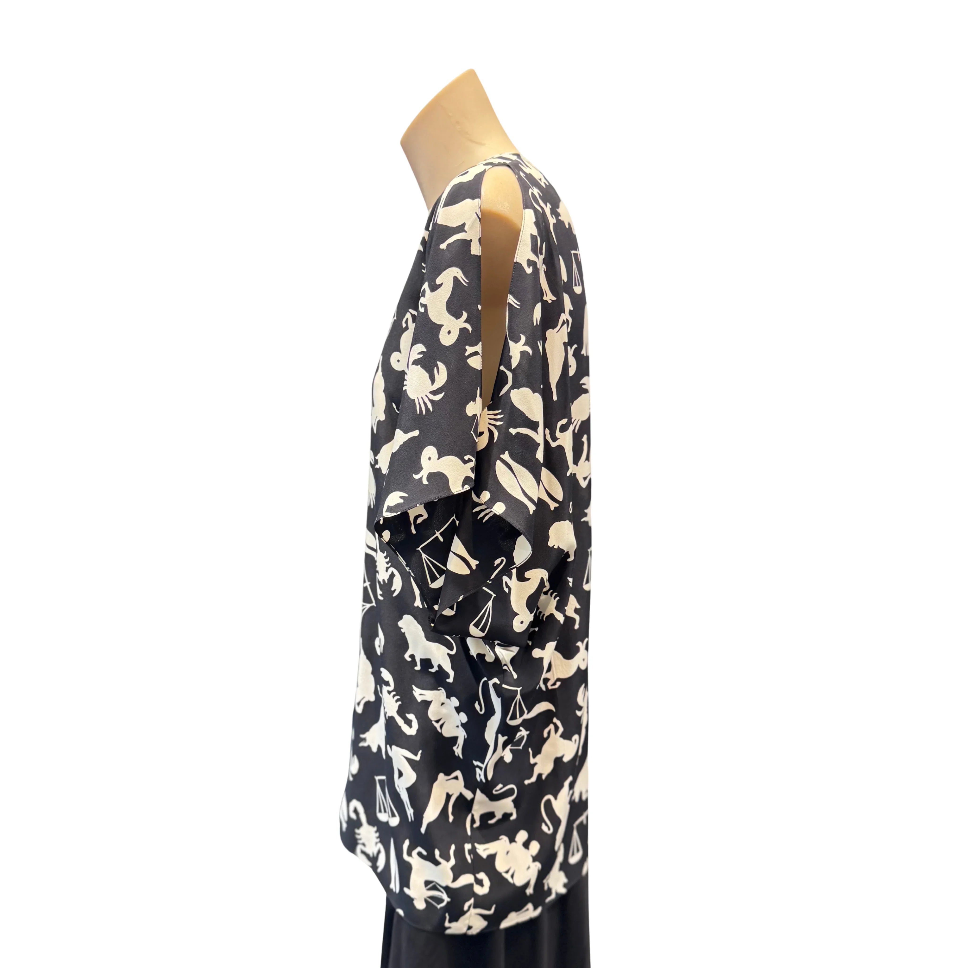 Yves Saint Laurent Black/Cream Silk Zodiac Print Blouse Shirt 40