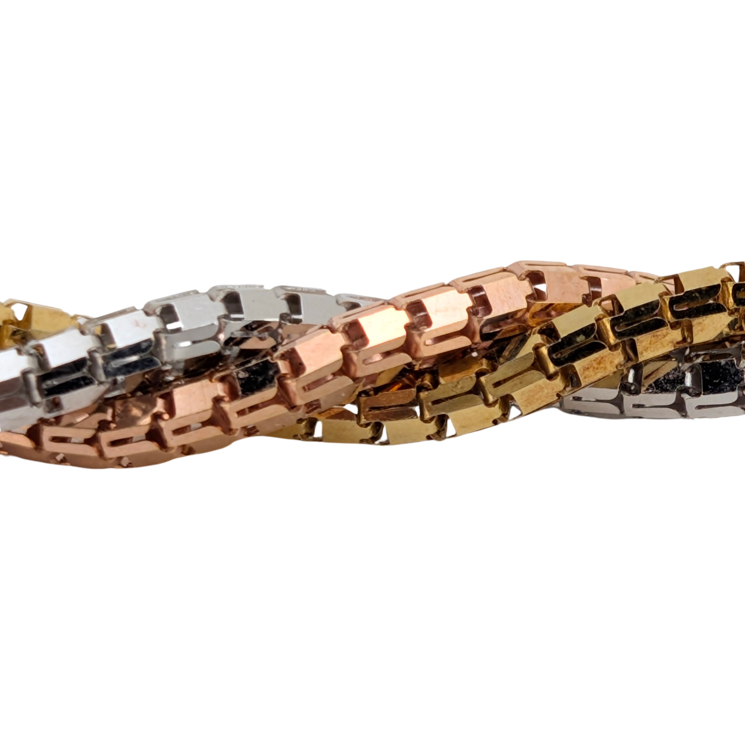 18K Tri-Colour Gold Twisted Rope Chain Necklace In White/Yellow/Rose Gold