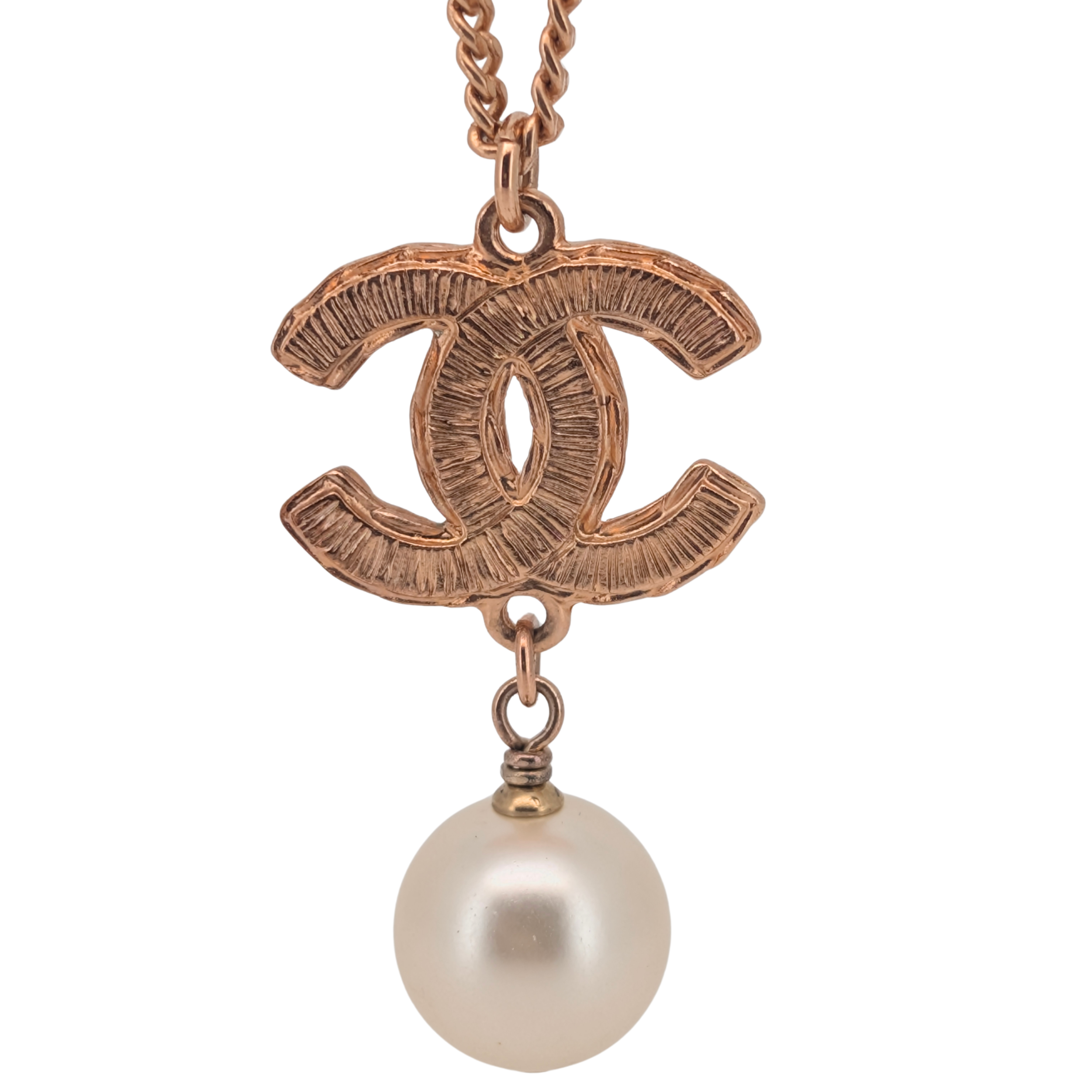 Chanel Pearl 18k Gold Plated Faux Pearl & Enamel CC Pendant Necklace