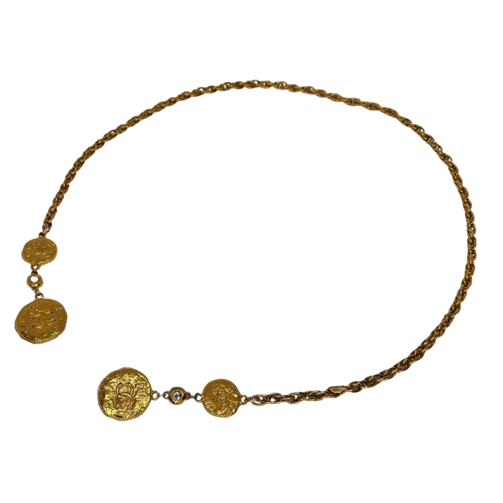 Chanel Gold Plated Hammered Medallions Charms Necklace / Belt