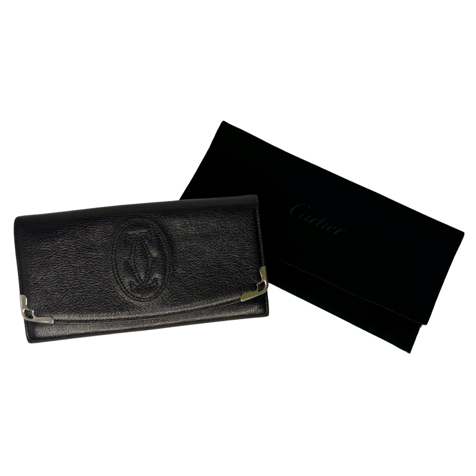 Cartier Black Leather Long Folding Wallet