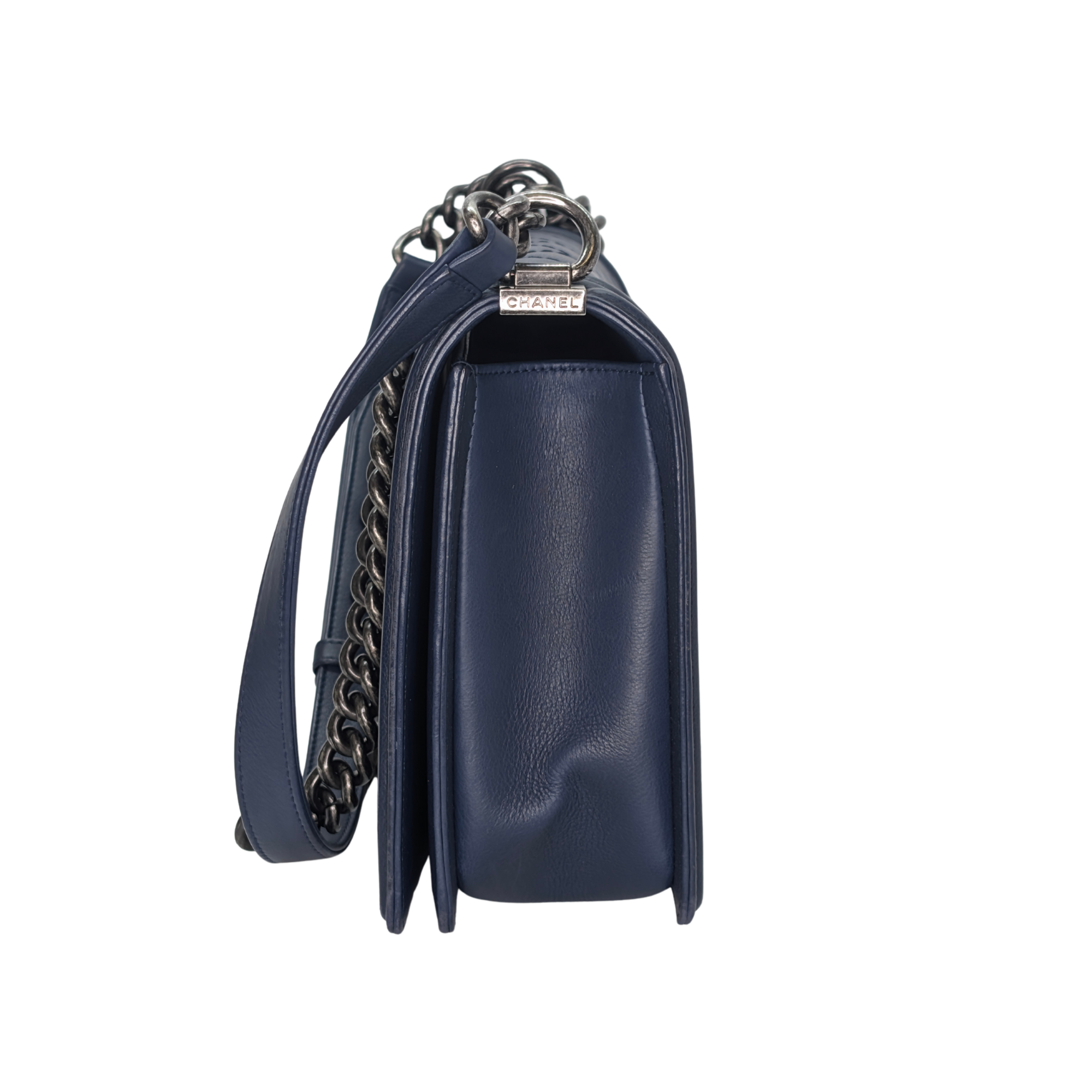 Chanel Flap Boy Shoulder Bag Medium Navy Blue