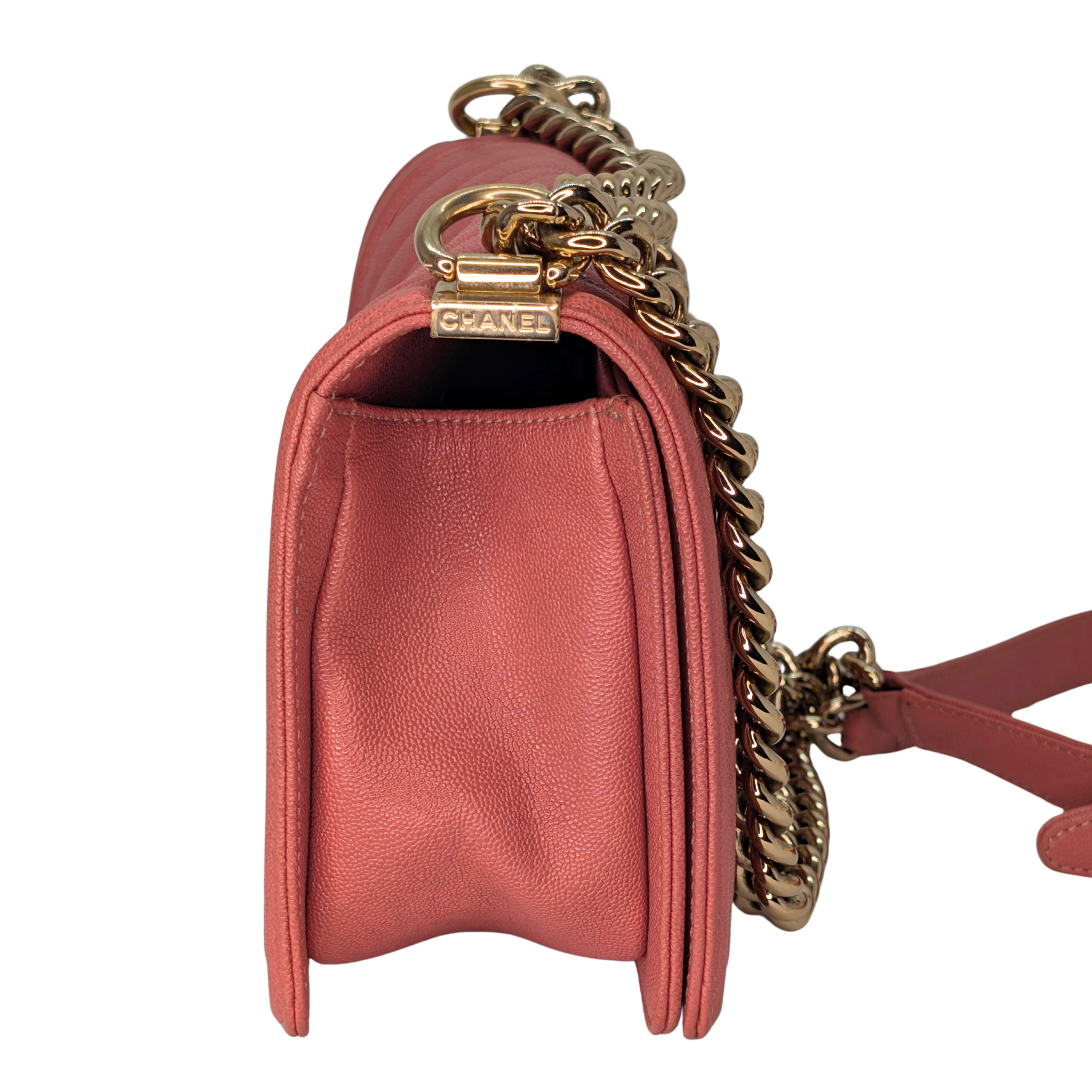 Chanel Caviar Chevron Quilted Medium Boy Flap Pink