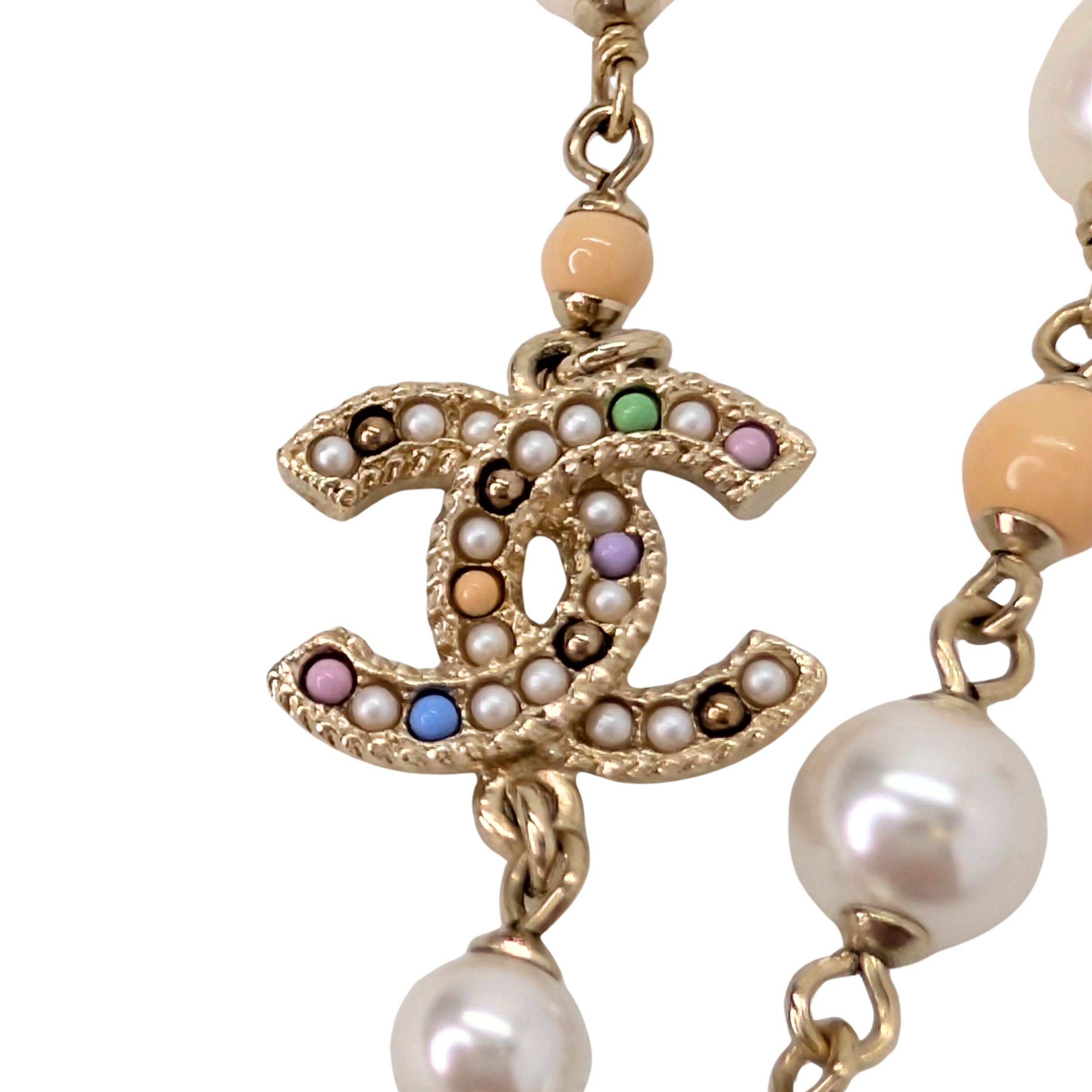 Chanel CC Charm Pearl & Multicolour Bead Sautoir Necklace