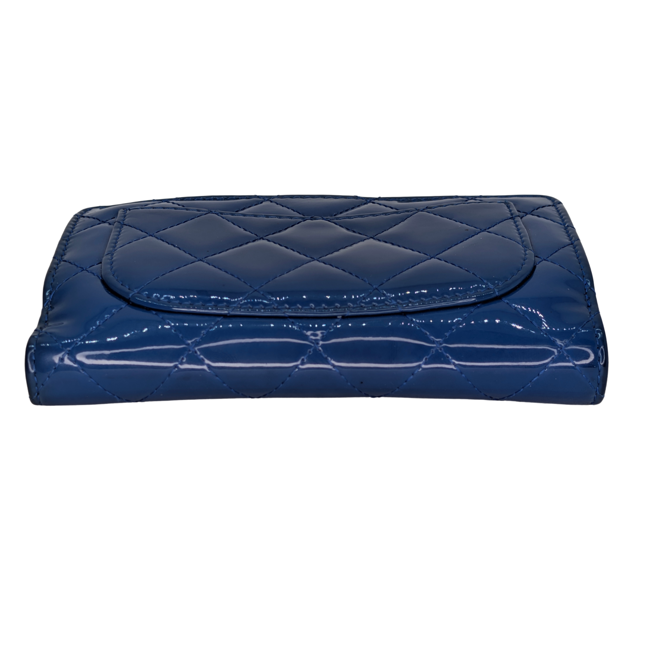 Chanel CC Quilted Patent Leather Flap Long Wallet Blue