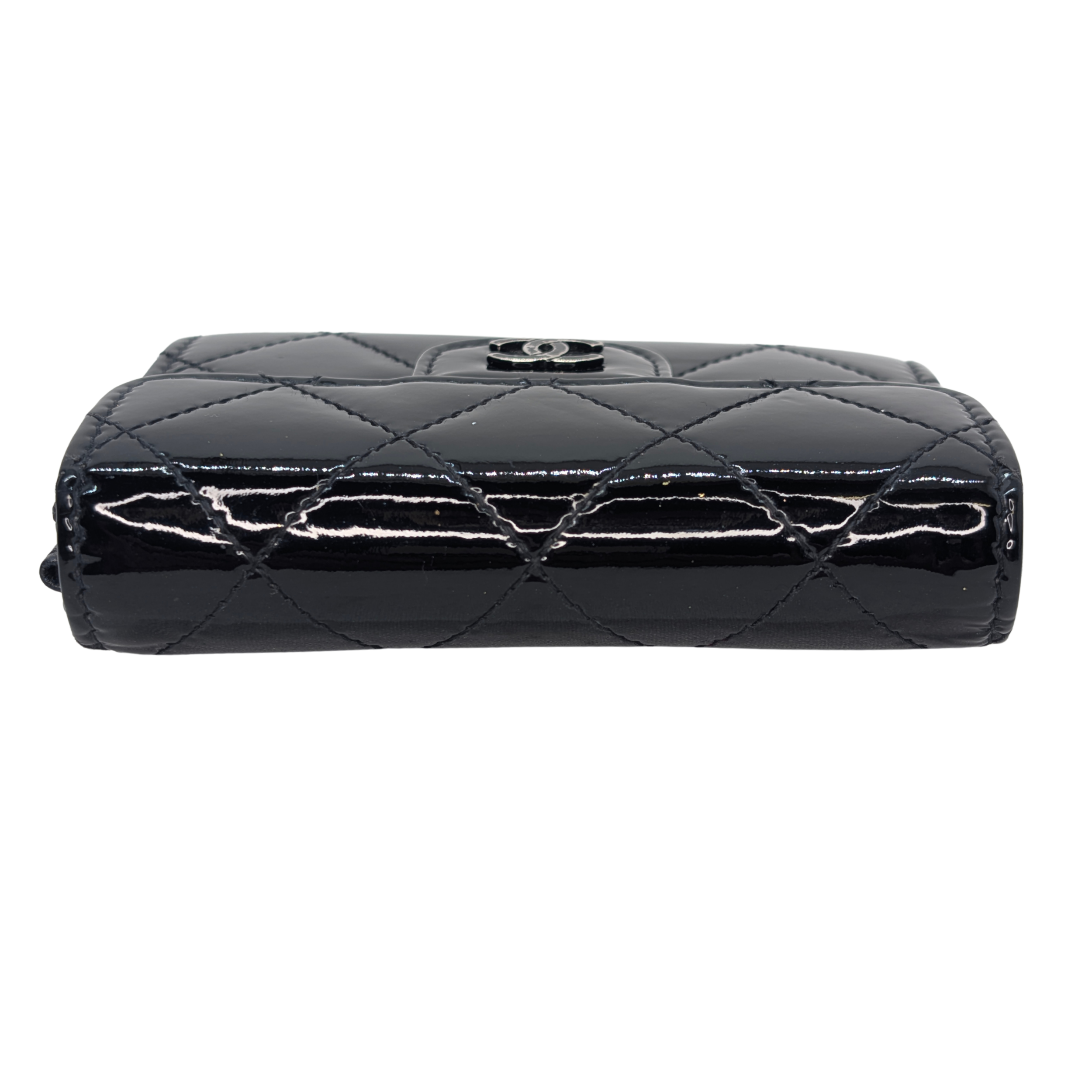 Chanel Classic Single Flap Small Matelassè Patent Folding Wallet Black