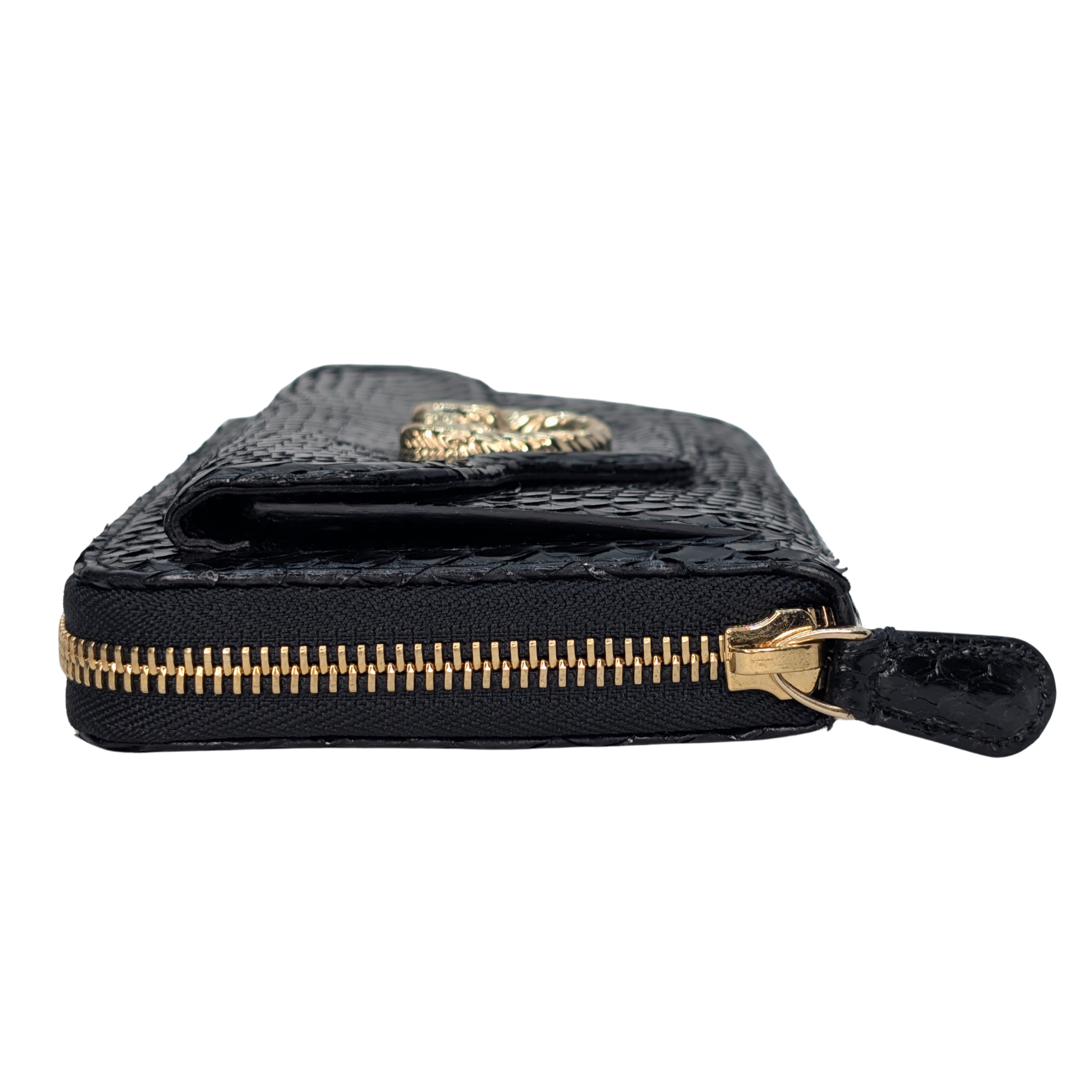 Bvlgari Python Snake Skin Black Long Wallet