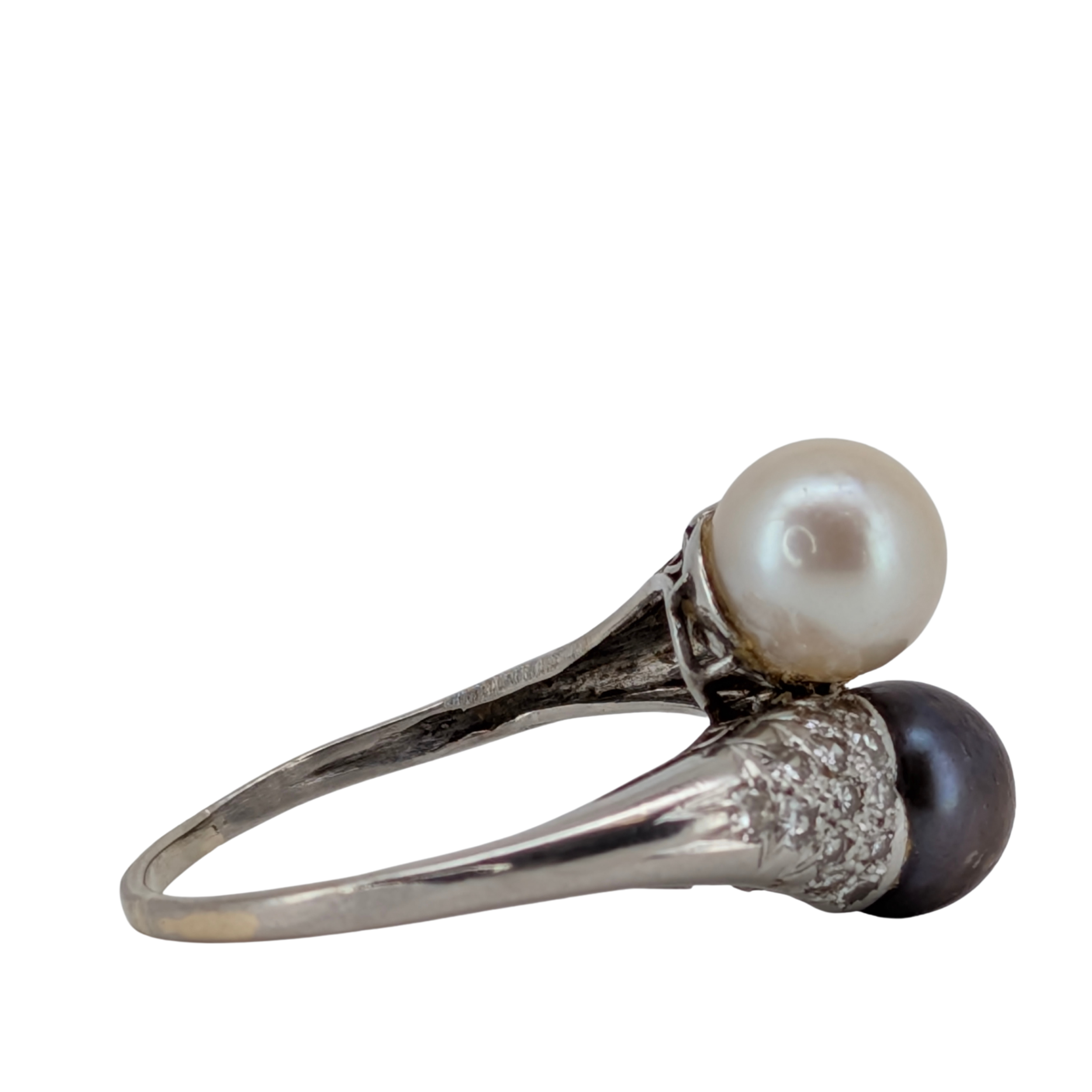 0.50Ct Diamond, Akoya Pearl & Black Freshwater Pearl Ring In Platinum