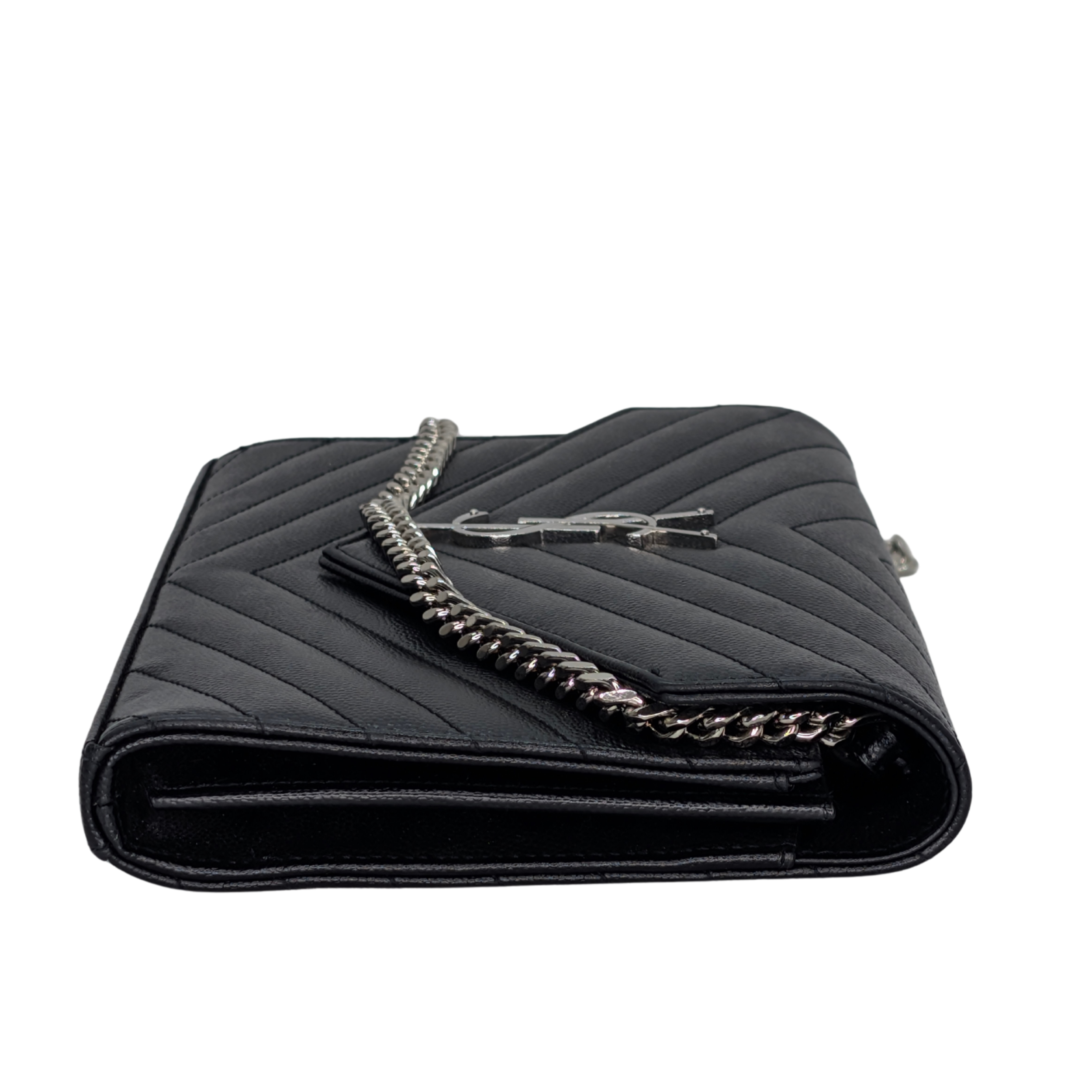 Yves Saint Laurent Cassandra Envelope Wallet on Chain Black