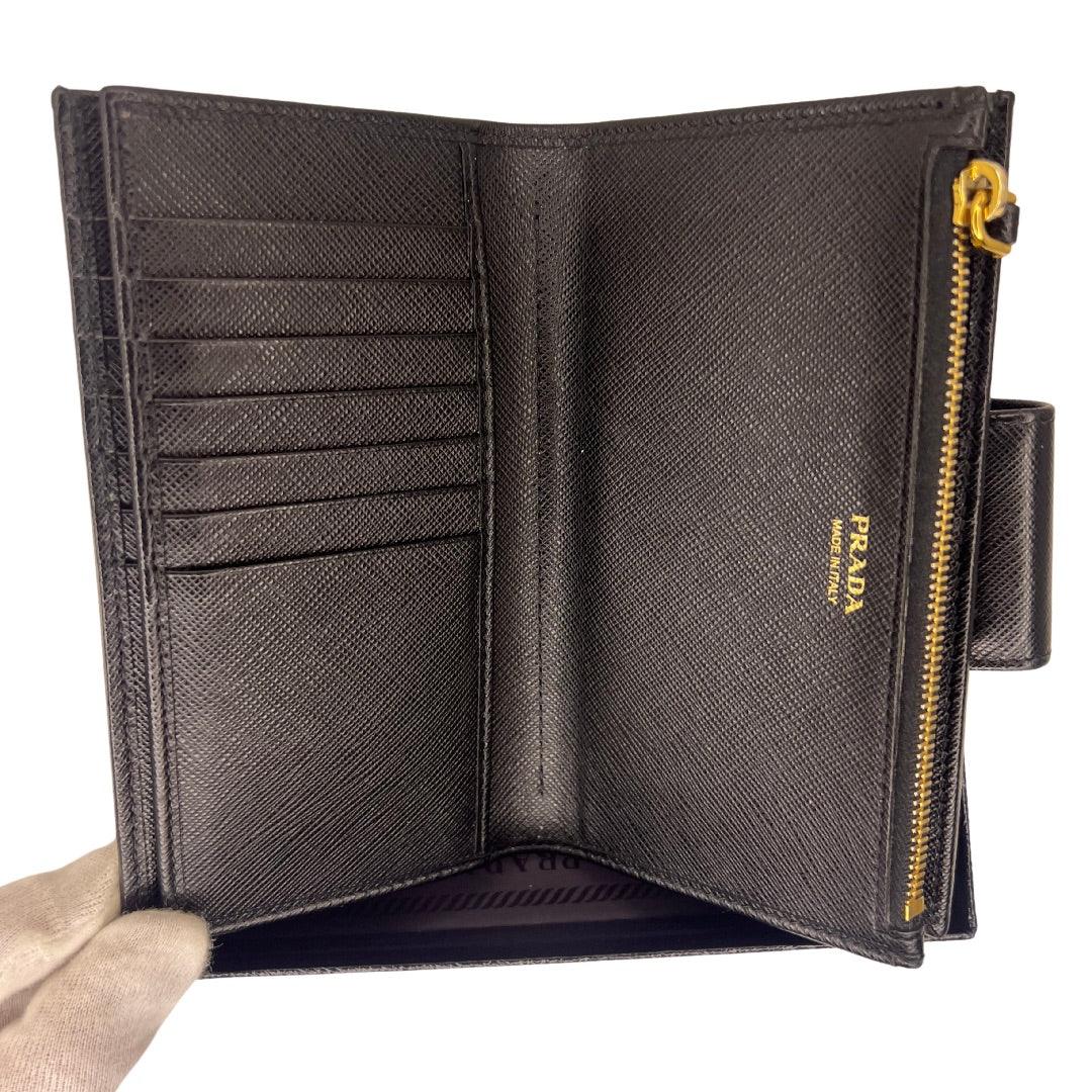 Prada Saffiano Metal Leather Continental Wallet Black