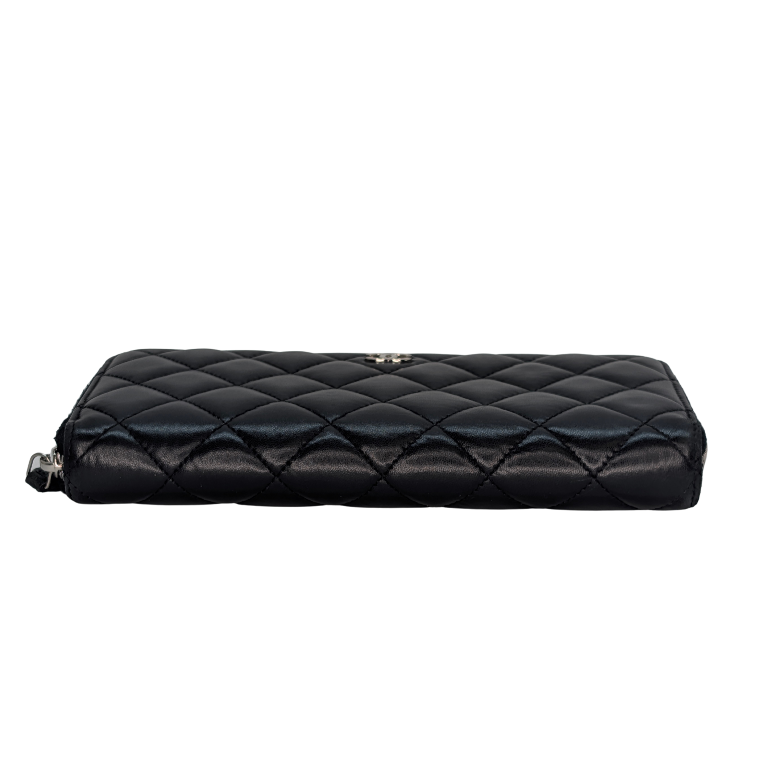 Chanel Lambskin Quilted Large Gusset Zip Around Wallet Black